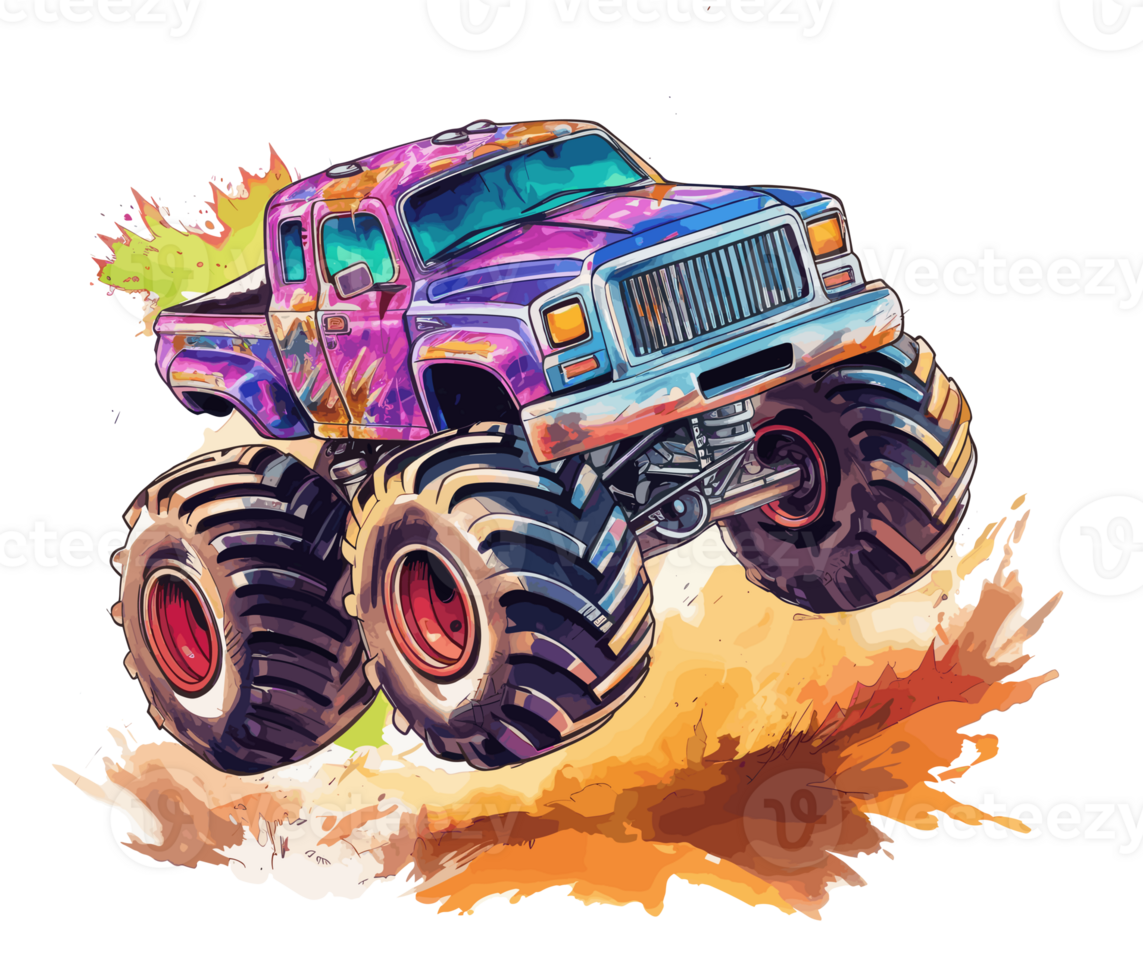 Monster truck with multicolored paint splash . png