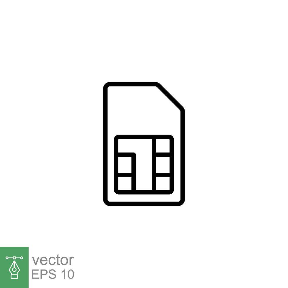 Sim card icon. Simple outline style. Card, mobile, cellphone, chip, cellular, technology concept. Thin line symbol. Vector symbol illustration isolated on white background. EPS 10.