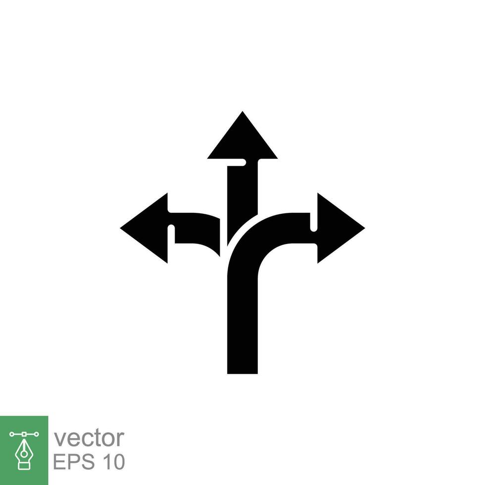 3 flecha camino icono. sencillo sólido estilo. elección, opción, ruta, oportunidad, tres, la carretera concepto. negro silueta, glifo símbolo. vector símbolo ilustración aislado en blanco antecedentes. eps 10