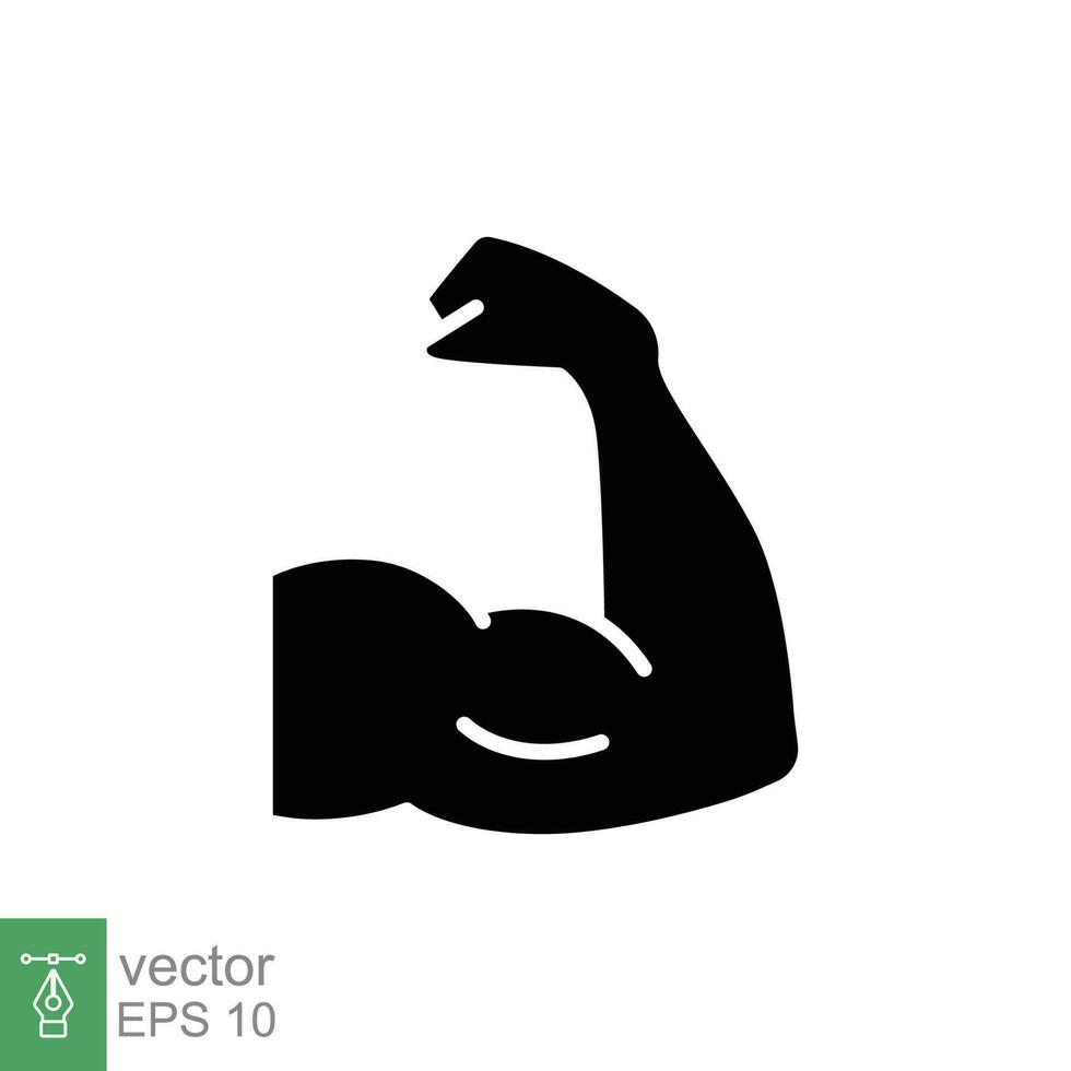 Muscle icon. Simple solid style. Strong arm, strength, bicep, flex, hand, body growth, power concept. Black silhouette, glyph symbol. Vector symbol illustration isolated on white background. EPS 10.