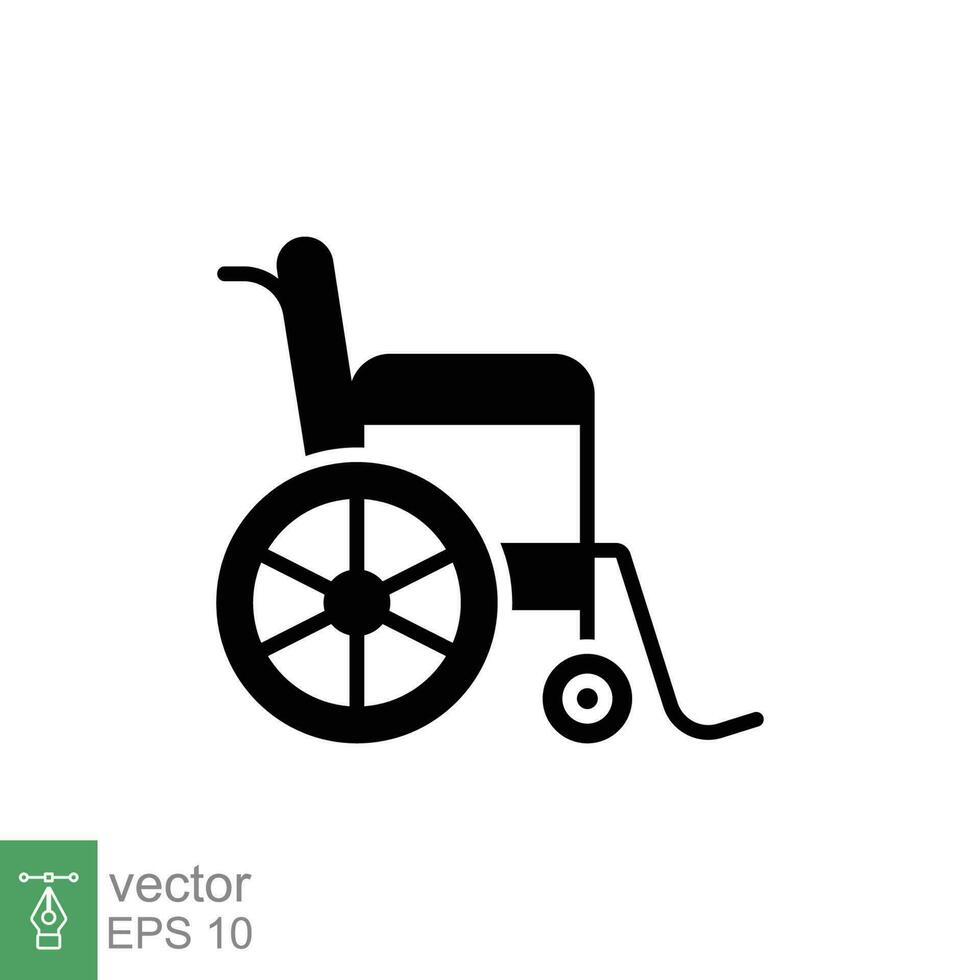 Handicap wheelchair icon. Simple solid style. Chair, wheel, disabled, injury, medical concept. Black silhouette, glyph symbol. Vector symbol illustration isolated on white background. EPS 10.