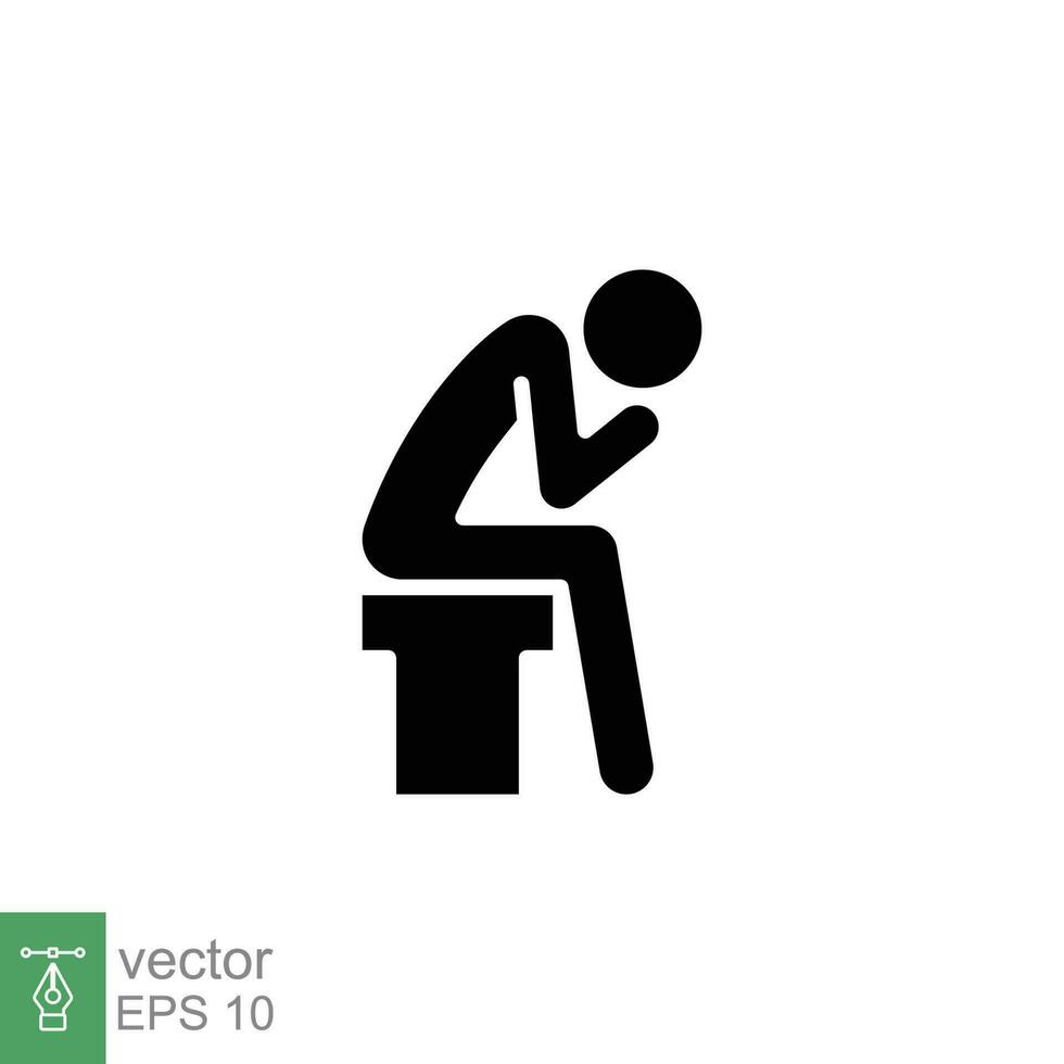 Depression man icon. Simple solid style. Depress, sad, lonely, tired, worry, headache, stress concept. Black silhouette, glyph symbol. Vector symbol illustration isolated on white background. EPS 10.