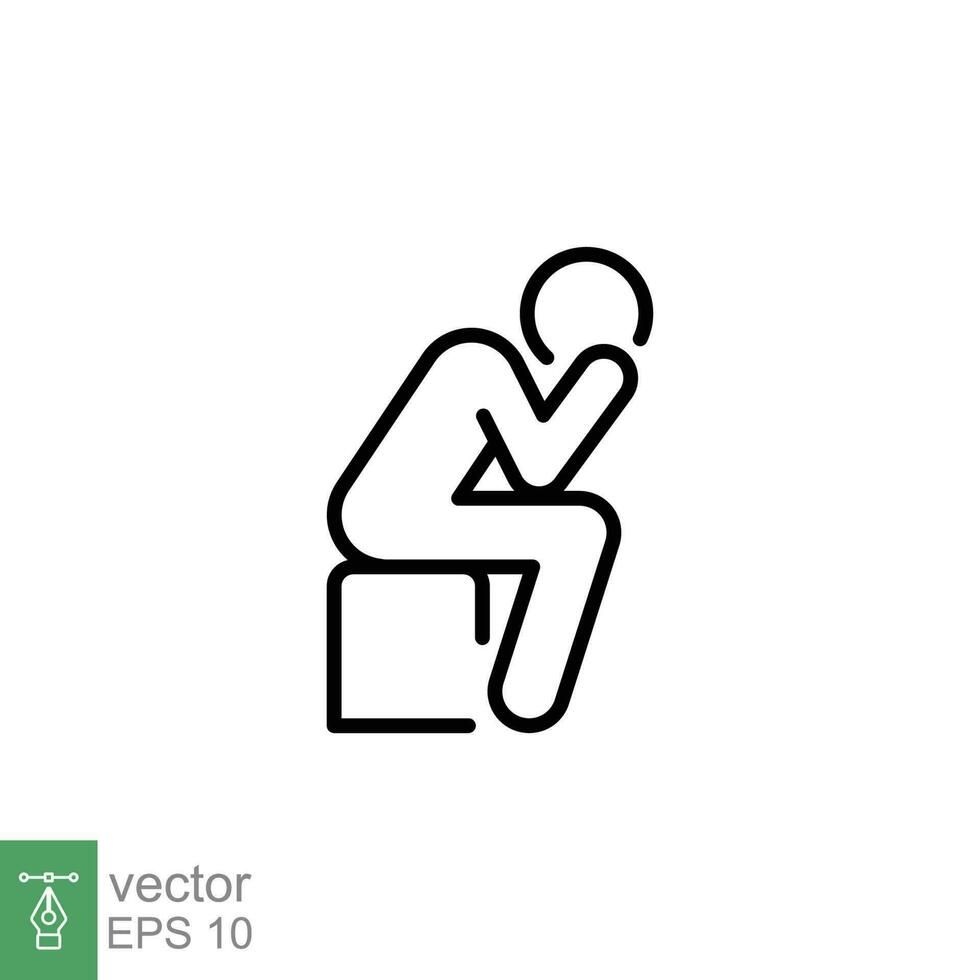 Depression man icon. Simple outline style. Depress, sad, lonely, tired, worry, headache, stress concept. Thin line symbol. Vector symbol illustration isolated on white background. EPS 10.