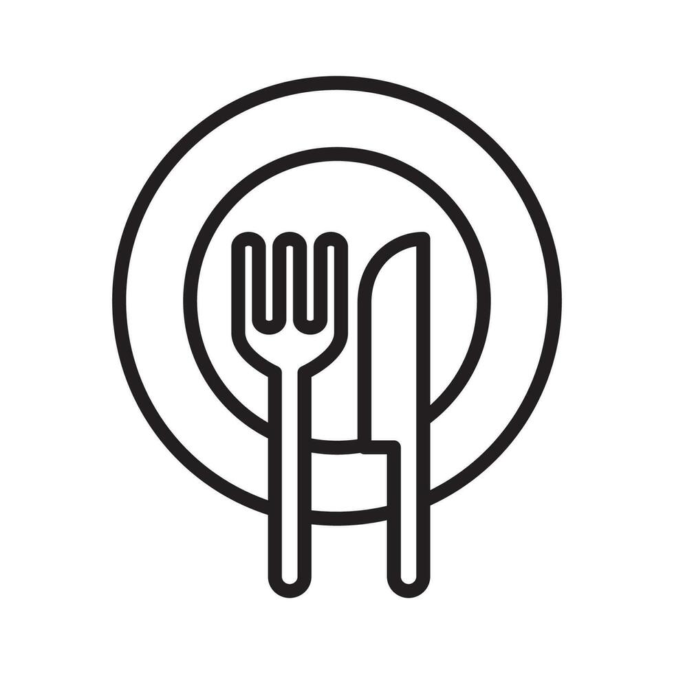 Plate, knife and fork icon. Cutlery symbol. Flat Vector illustration