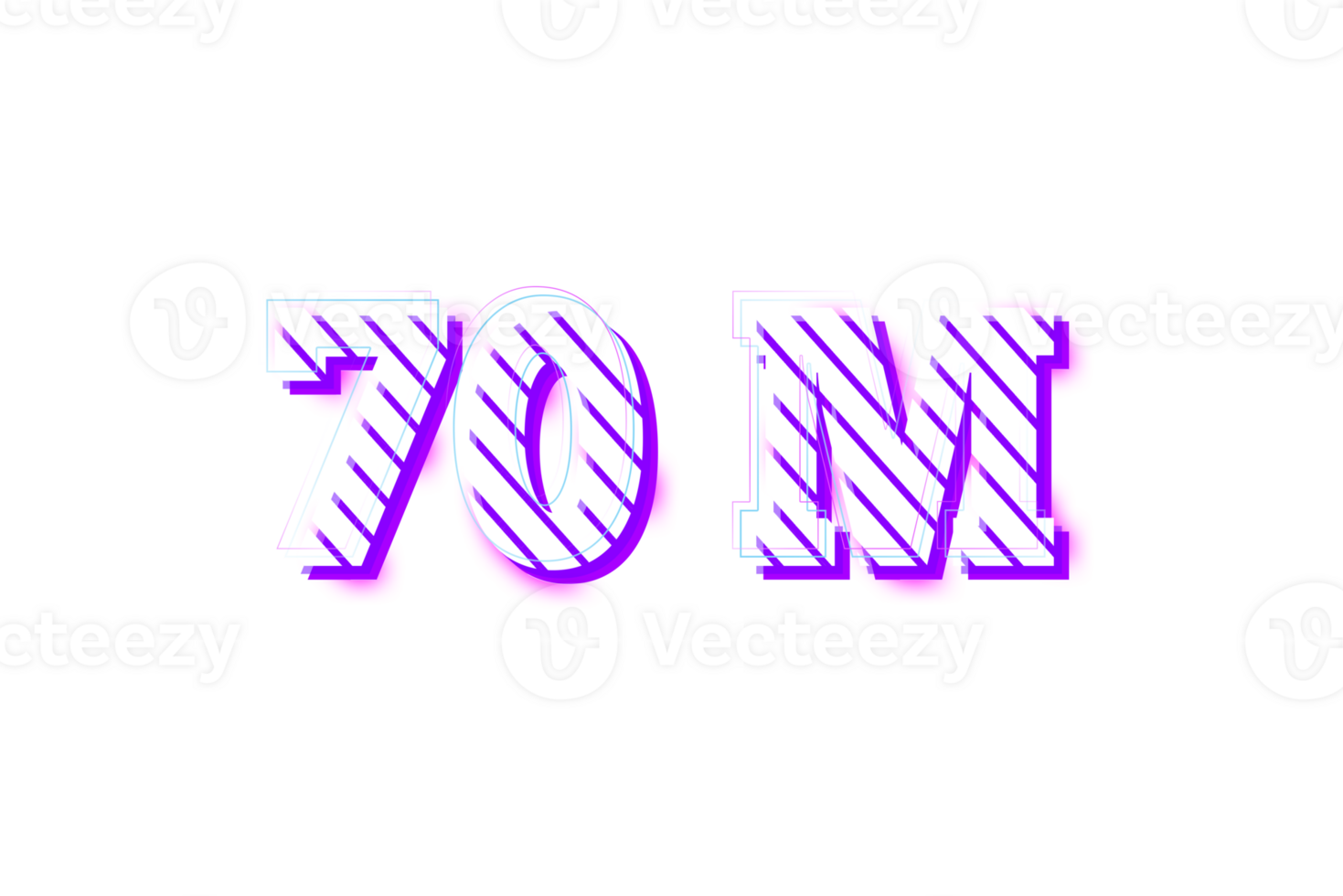 70 million subscribers celebration greeting Number with stripe design png