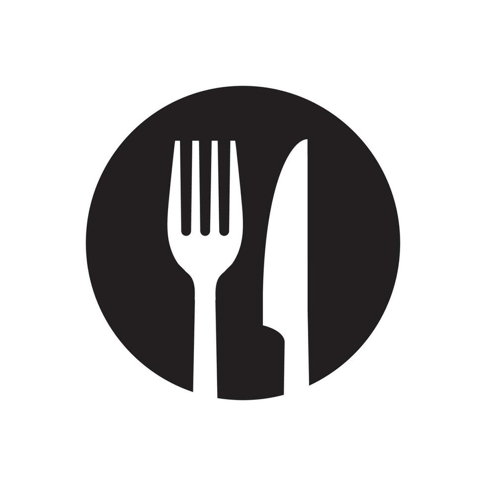 Plate, knife and fork icon. Cutlery symbol. Flat Vector illustration