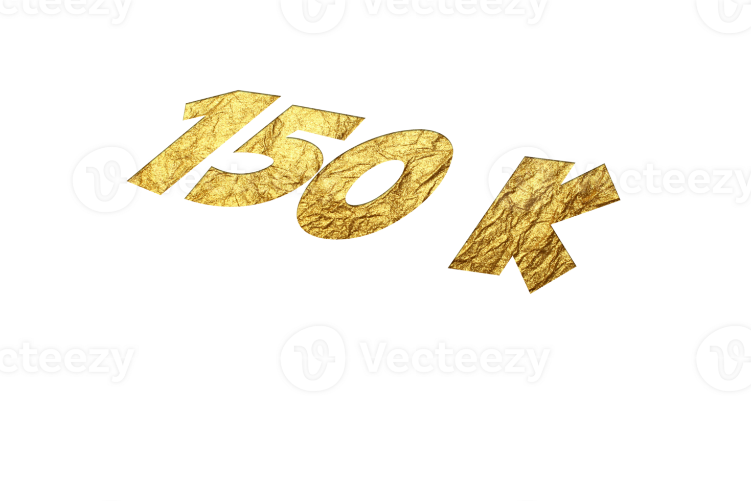 150 k subscribers celebration greeting Number with golden paper design png