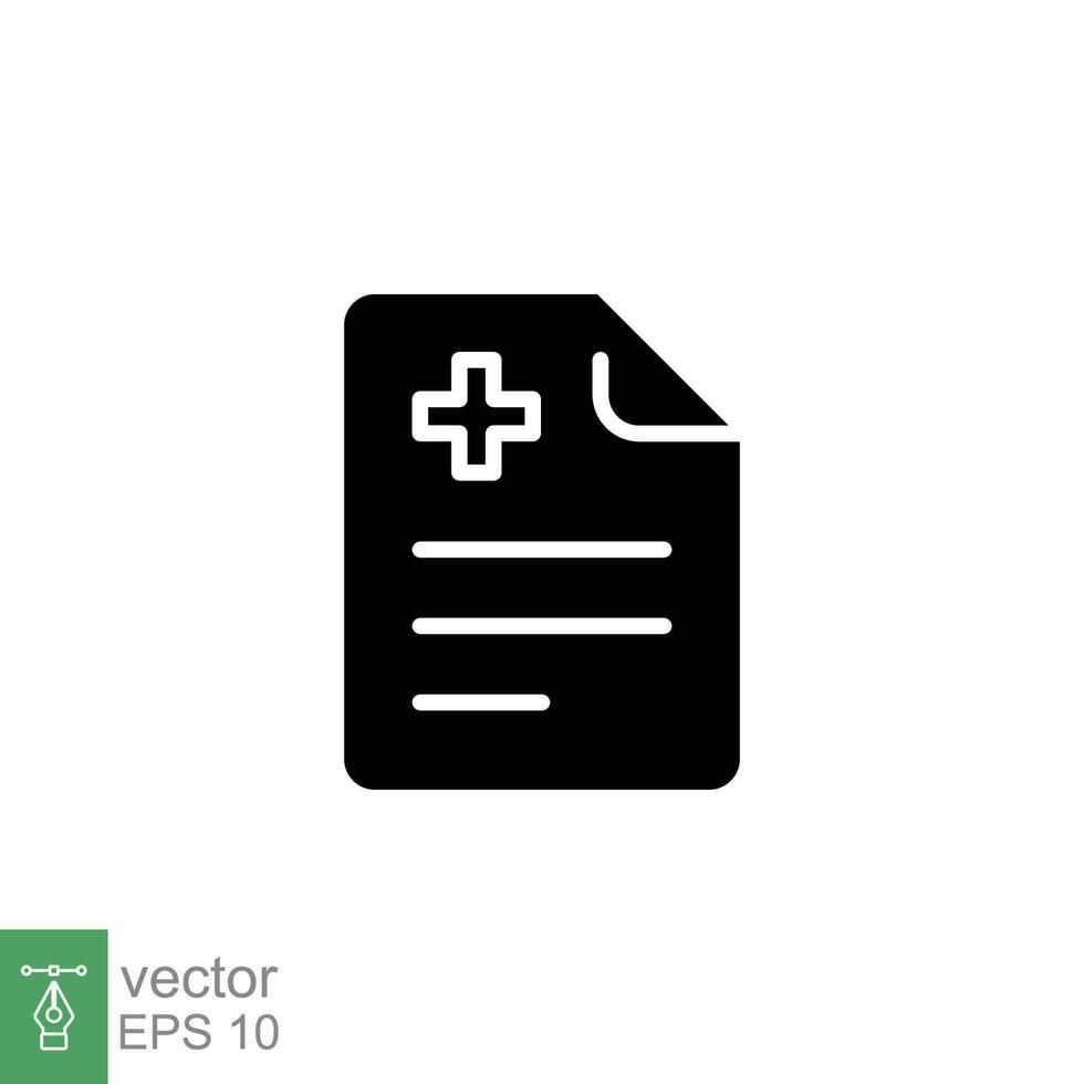 Sick leave icon. Simple solid style. Work, employee, note, hospital report information concept. Black silhouette, glyph symbol. Vector symbol illustration isolated on white background. EPS 10.