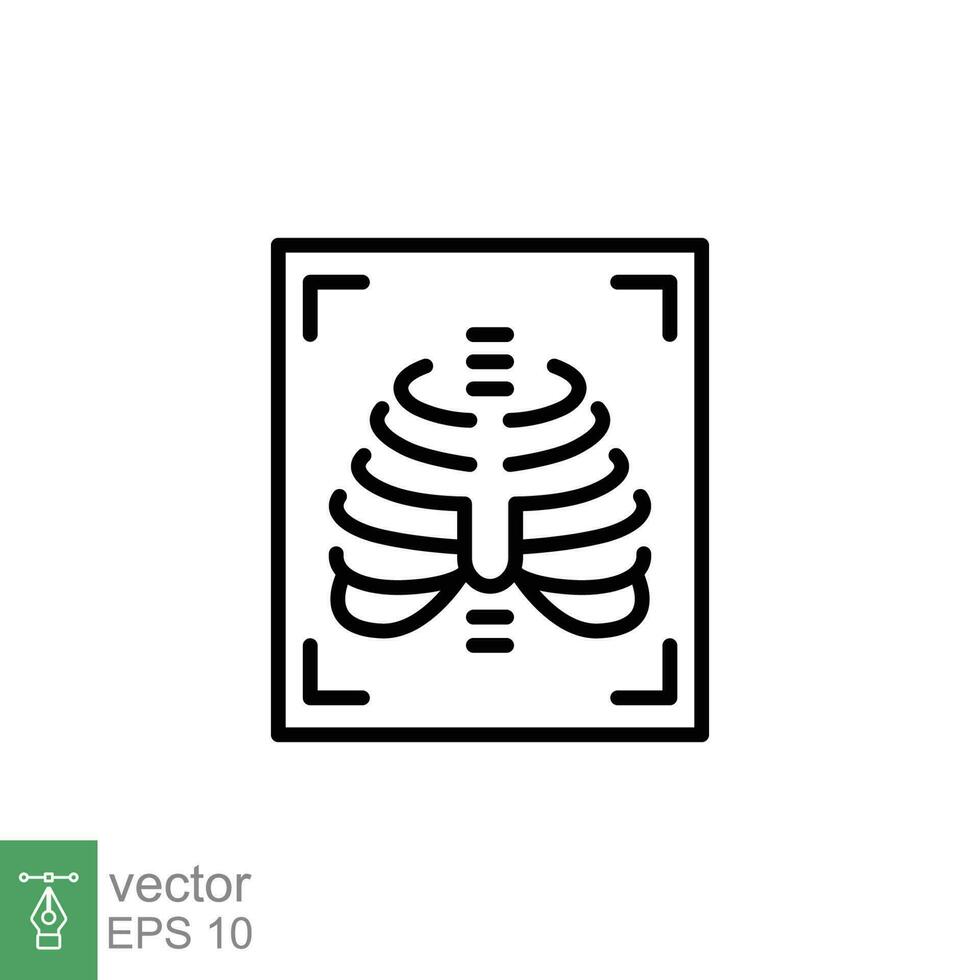 X-ray icon. Simple outline style. Radiology, xray, chest, lung, scan, bone, technology, medical concept. Thin line symbol. Vector symbol illustration isolated on white background. EPS 10.