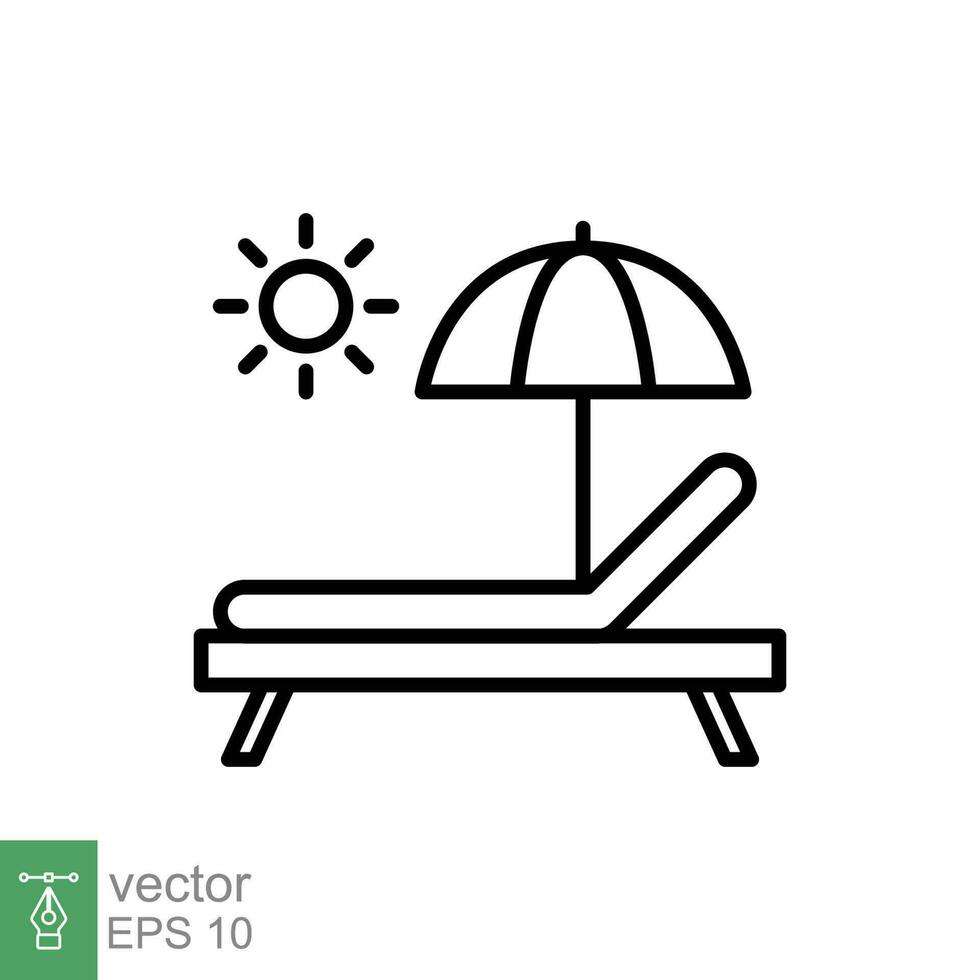 cama solar icono. sencillo contorno estilo. complejo, playa, silla, paraguas, cubierta, haragán, verano concepto. Delgado línea símbolo. vector símbolo ilustración aislado en blanco antecedentes. eps 10