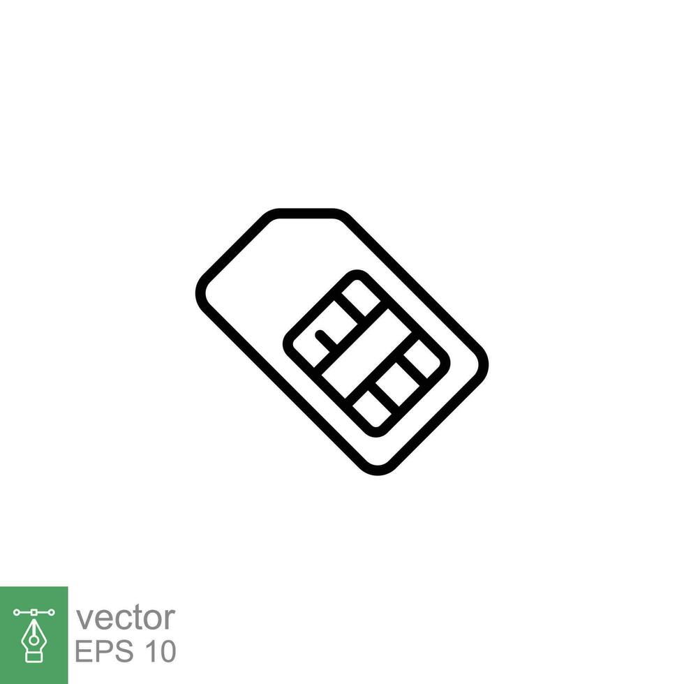 Sim card icon. Simple outline style. Card, mobile, cellphone, chip, cellular, technology concept. Thin line symbol. Vector symbol illustration isolated on white background. EPS 10.