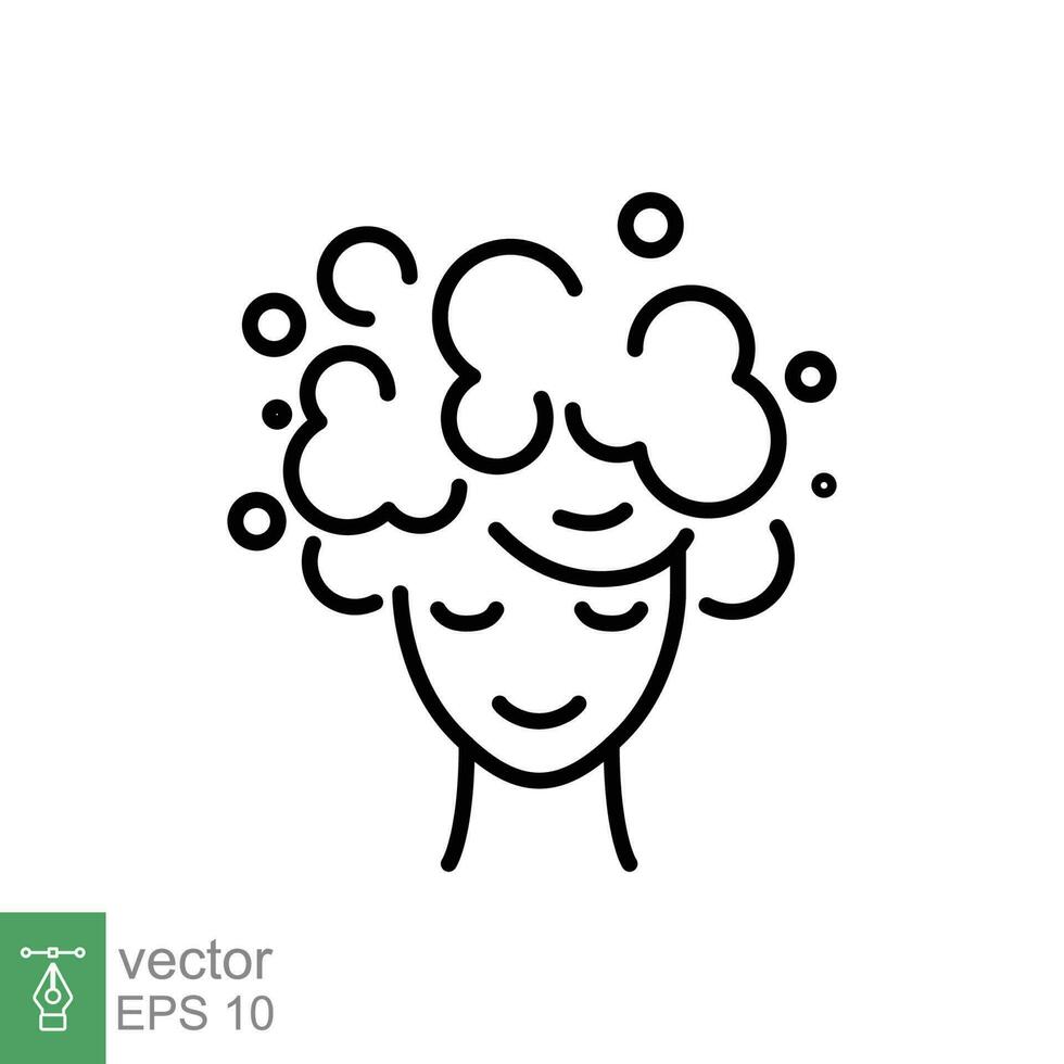 Soaping head icon. Simple outline style. Hair washing, foam, woman, shower, clean concept. Thin line symbol. Vector symbol illustration isolated on white background. EPS 10.