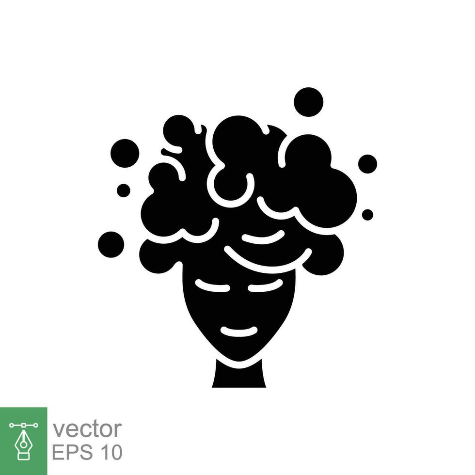 Soaping head icon. Simple solid style. Hair washing, foam, woman, shower, clean concept. Black silhouette, glyph symbol. Vector symbol illustration isolated on white background. EPS 10.