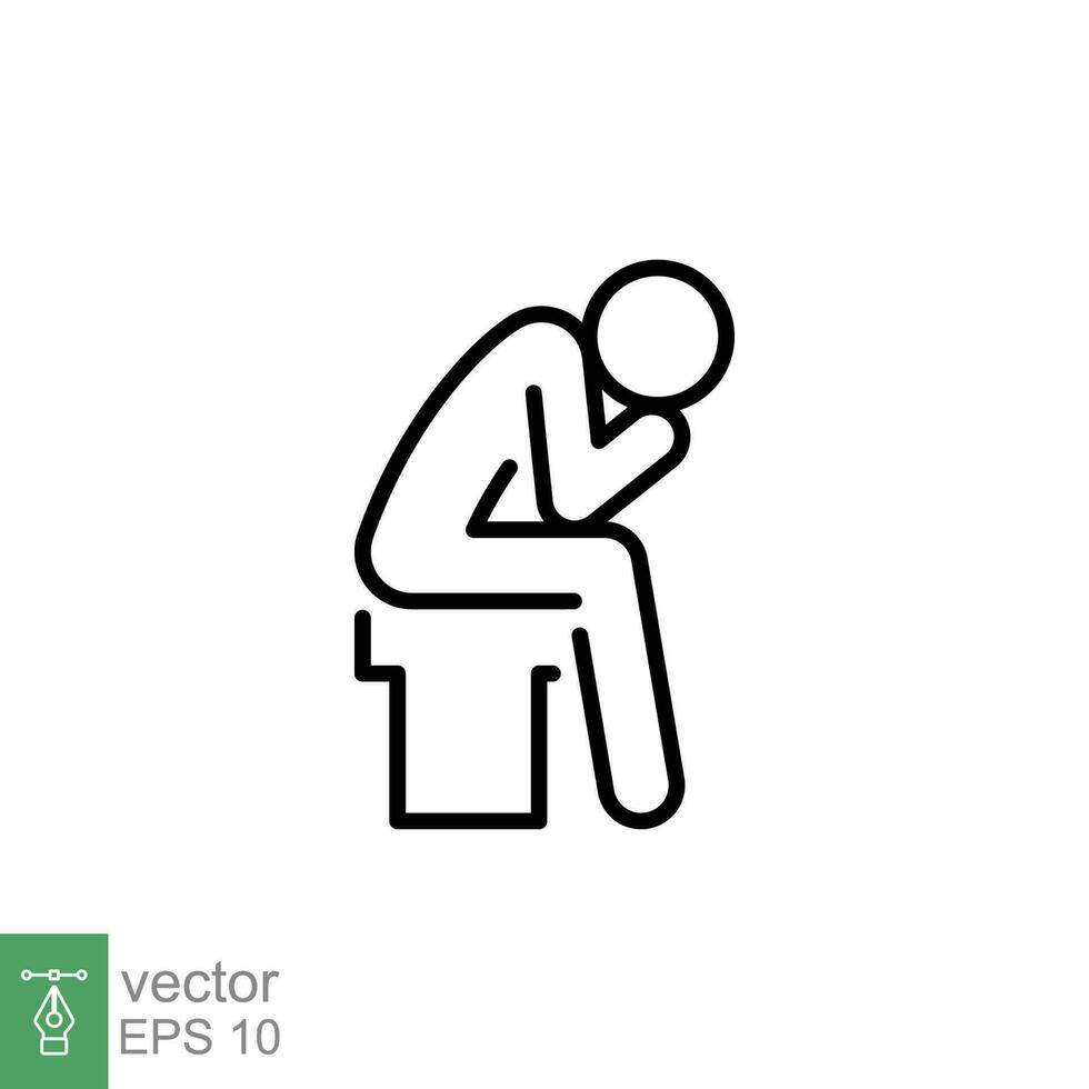 Depression man icon. Simple outline style. Depress, sad, lonely, tired, worry, headache, stress concept. Thin line symbol. Vector symbol illustration isolated on white background. EPS 10.