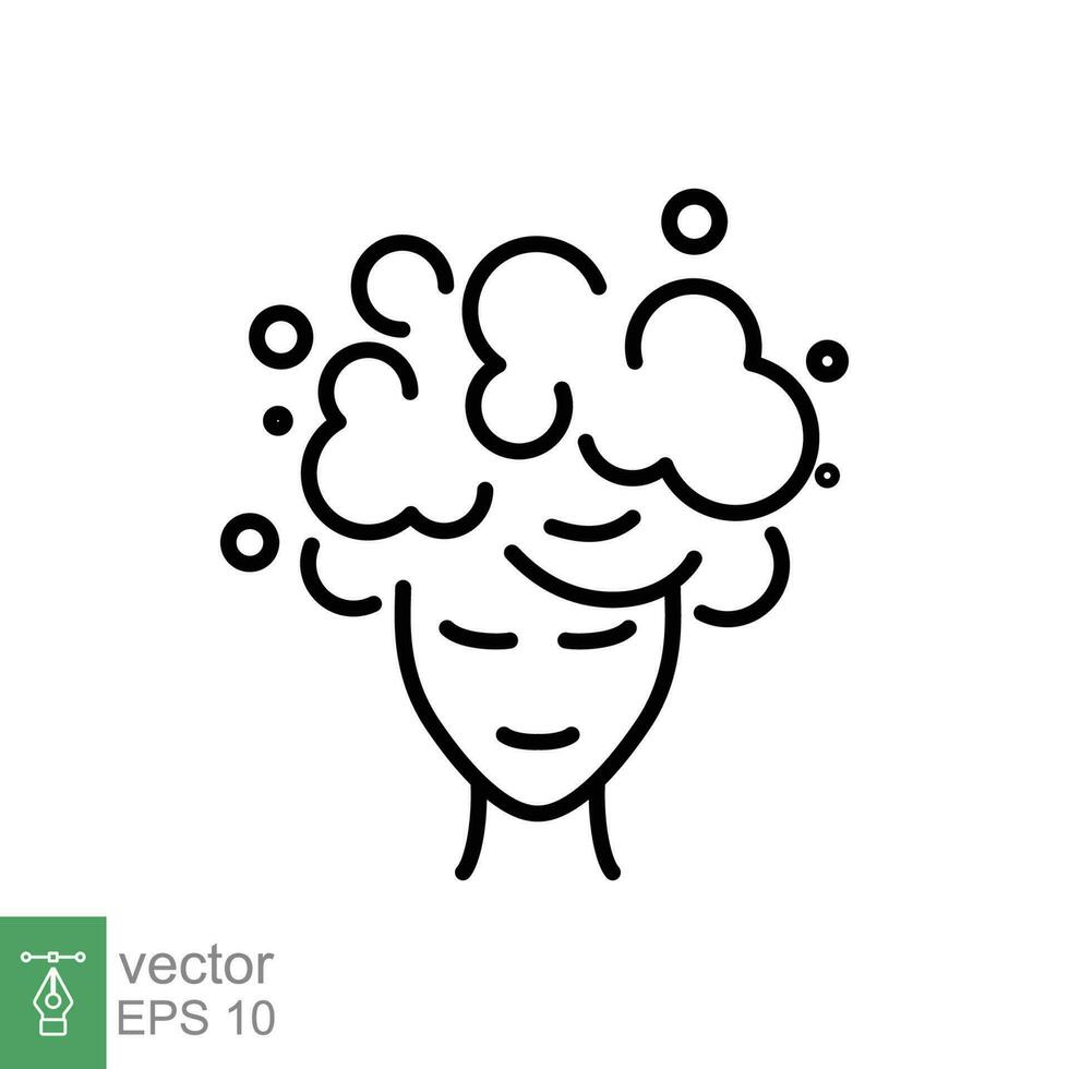 Soaping head icon. Simple outline style. Hair washing, foam, woman, shower, clean concept. Thin line symbol. Vector symbol illustration isolated on white background. EPS 10.