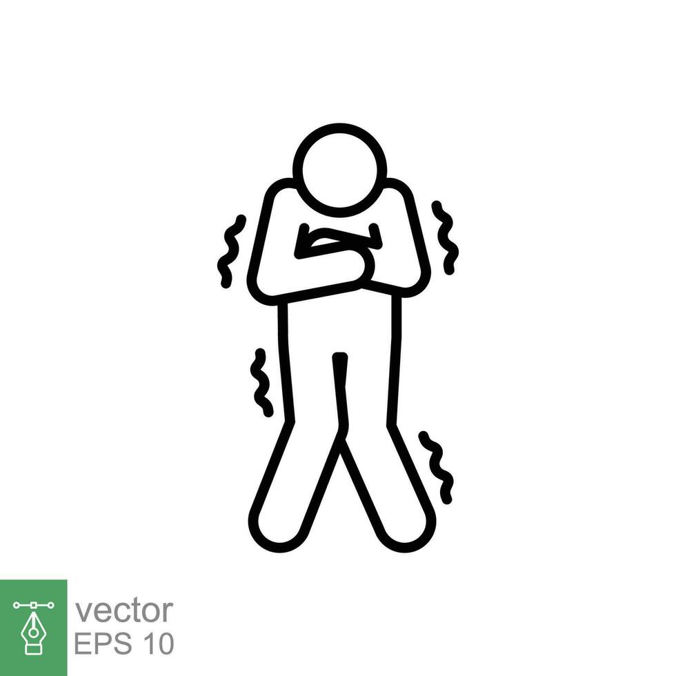 Shiver icon. Simple outline style. Unwell, ague, freeze, grippe, fever chills, ill concept. Thin line symbol. Vector symbol illustration isolated on white background. EPS 10.