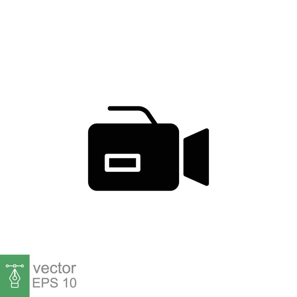 Video recorder icon. Simple solid style. Camera, shoot, capture, camcorder, videography concept. Black silhouette, glyph symbol. Vector symbol illustration isolated on white background. EPS 10.