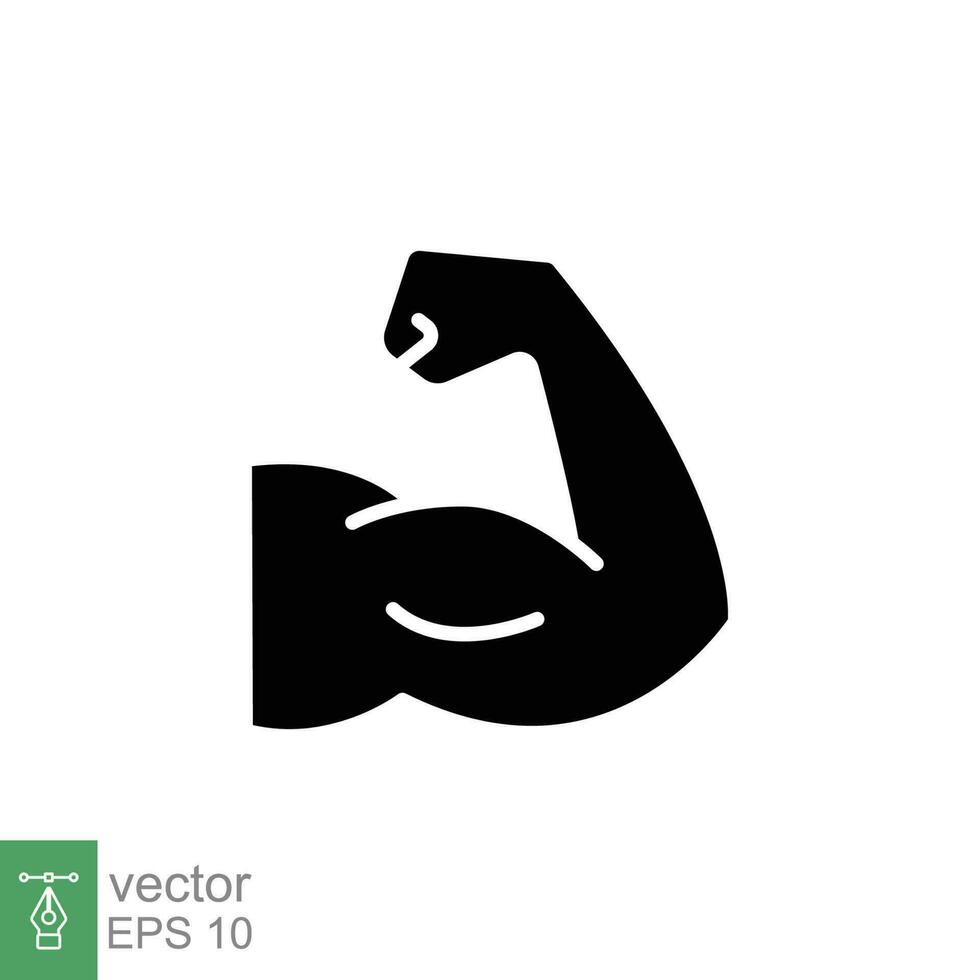 Muscle icon. Simple solid style. Strong arm, strength, bicep, flex, hand, body growth, power concept. Black silhouette, glyph symbol. Vector symbol illustration isolated on white background. EPS 10.