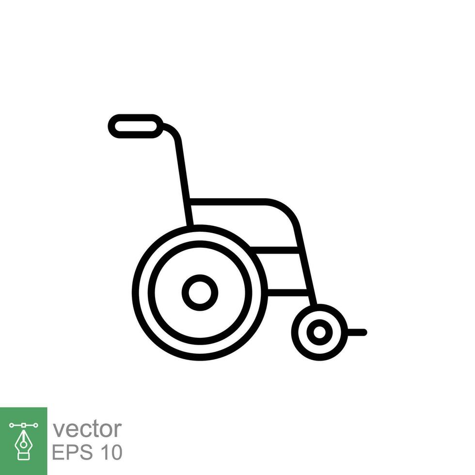 Handicap wheelchair icon. Simple outline style. Chair, wheel, disabled, injury, medical concept. Thin line symbol. Vector symbol illustration isolated on white background. EPS 10.