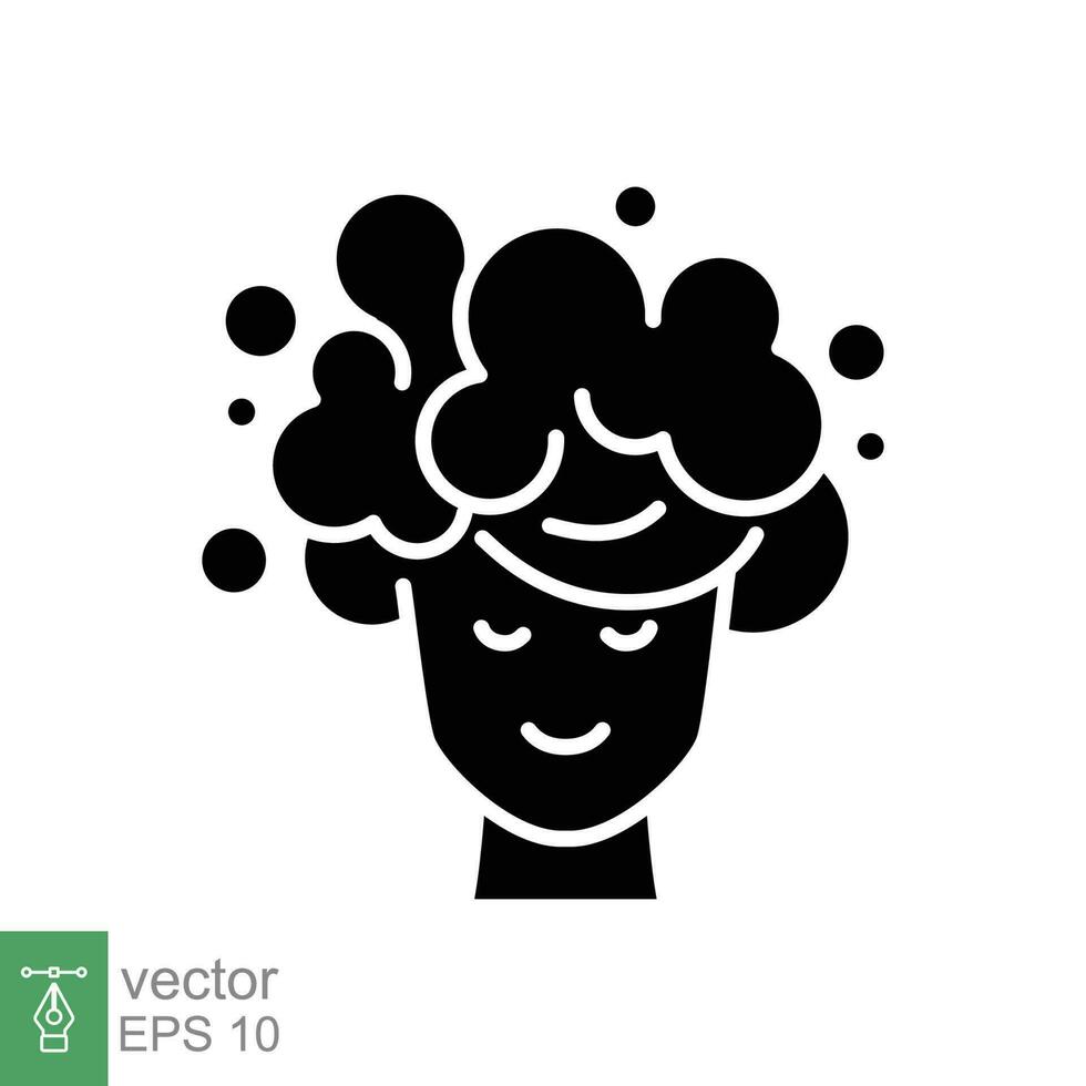 Soaping head icon. Simple solid style. Hair washing, foam, woman, shower, clean concept. Black silhouette, glyph symbol. Vector symbol illustration isolated on white background. EPS 10.