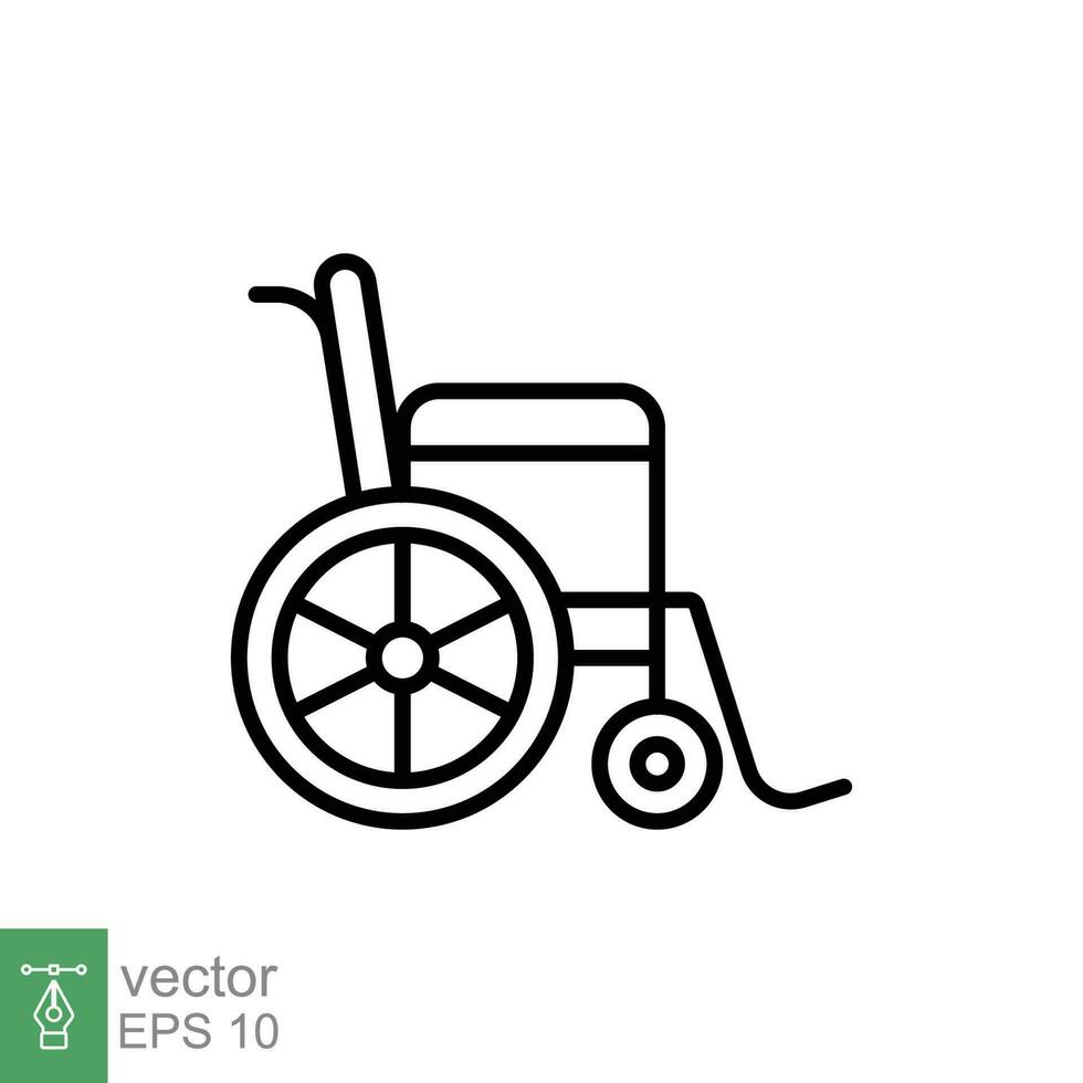 Handicap wheelchair icon. Simple outline style. Chair, wheel, disabled, injury, medical concept. Thin line symbol. Vector symbol illustration isolated on white background. EPS 10.