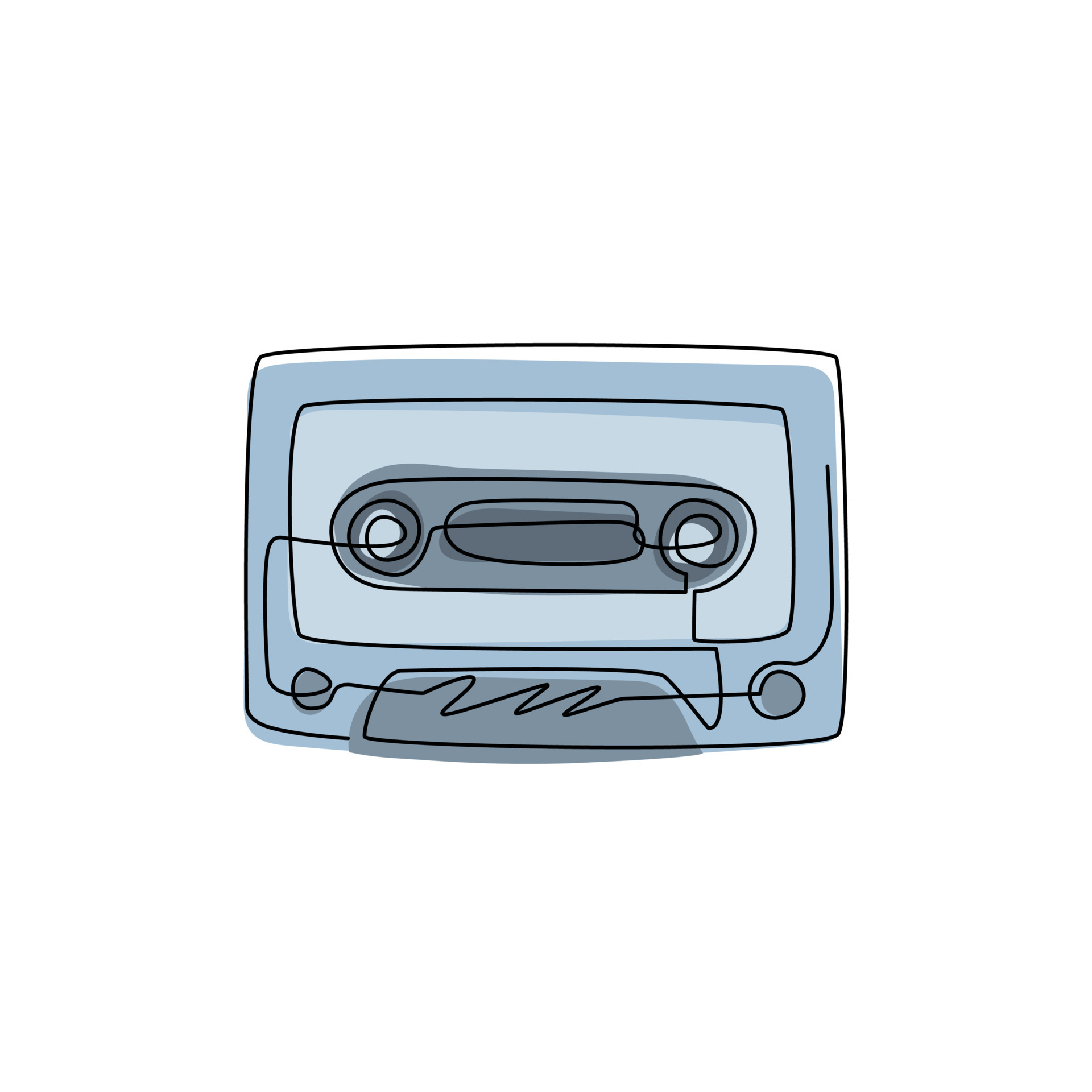 Single one line drawing retro cassette sticker icon Cassette tape Single one line drawing retro cassette sticker icon Cassette tape
