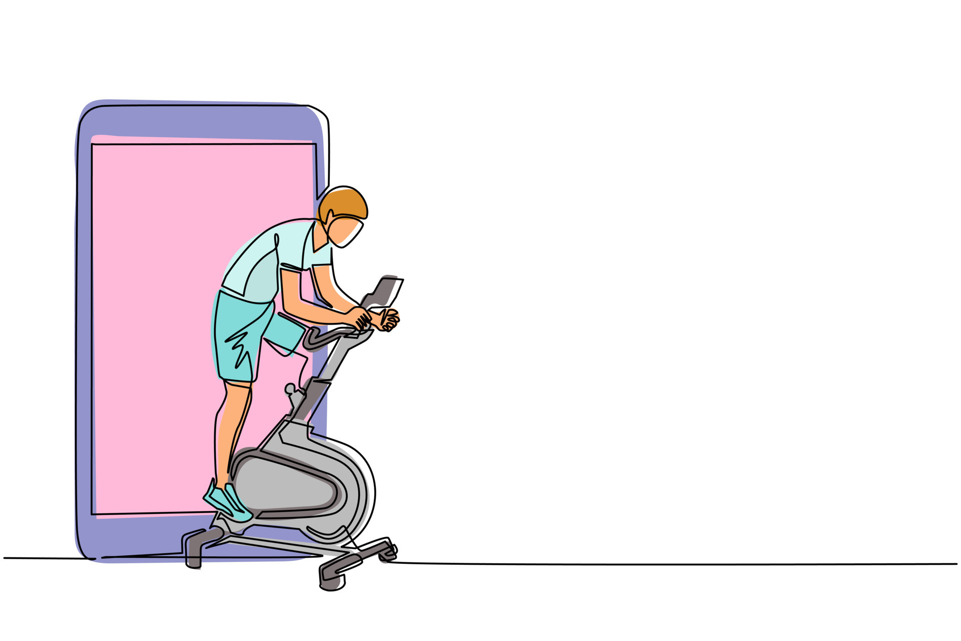 Continuous One Line Drawing Man Riding Stationary Bicycle And continuous-one-line-drawing-man-riding-stationary-bicycle-and