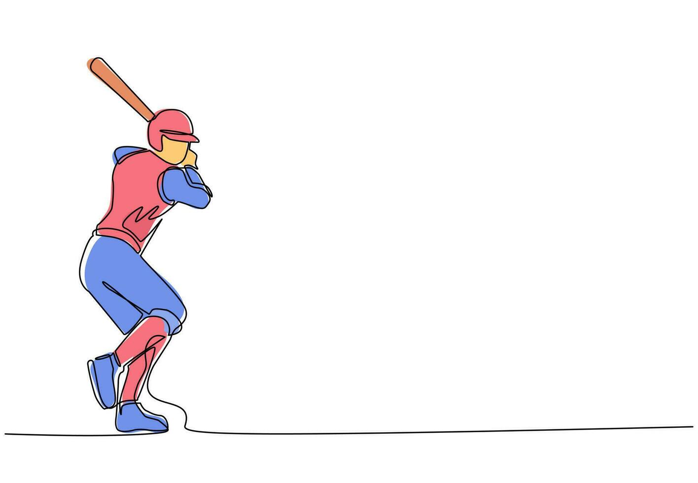 Continuous one line drawing young agile man baseball player ready to hit the ball. Baseball league professional tournament. Sport exercise healthy concept. Single line draw design vector illustration