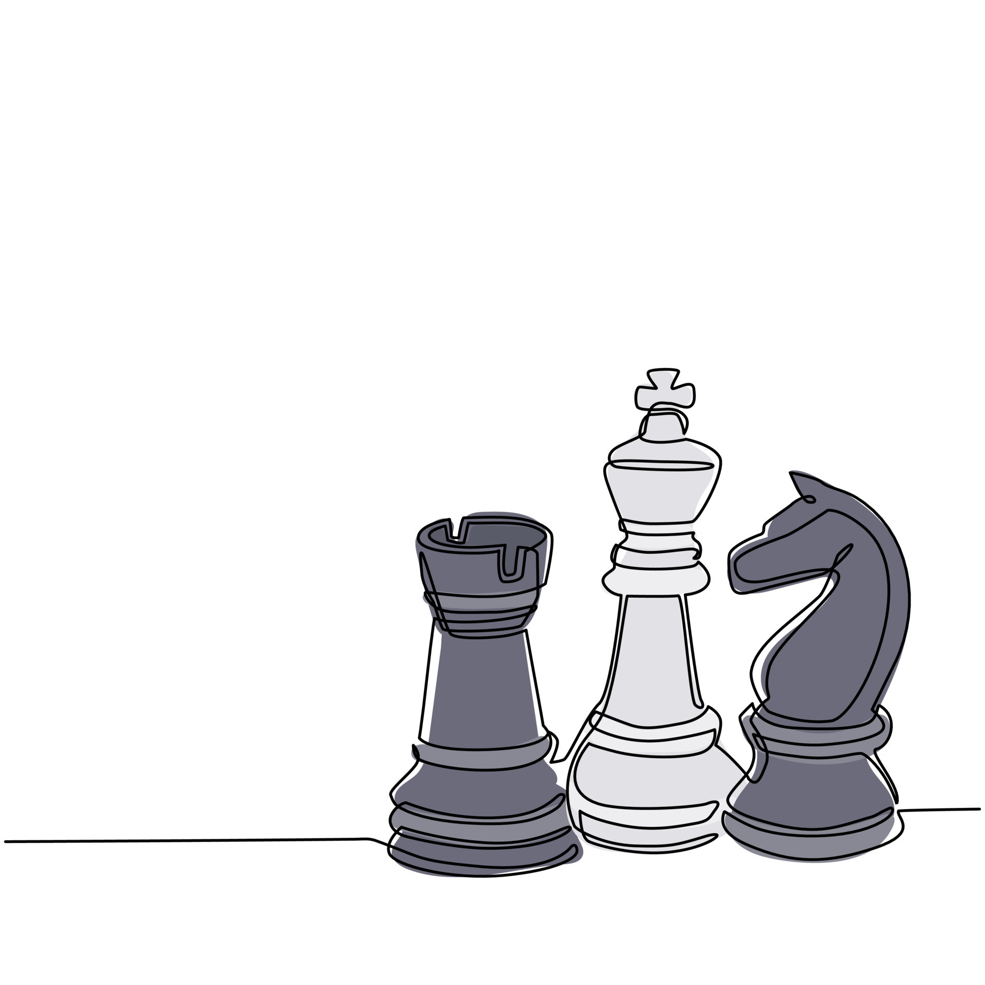 Single one line drawing chess pieces aligned Vector Image