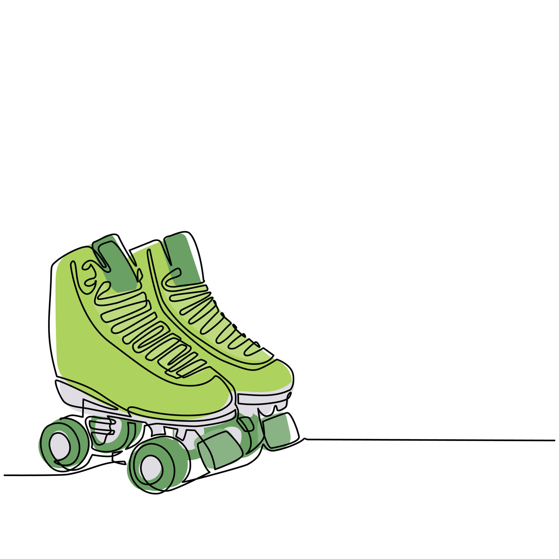 Single continuous line drawing pair of vintage, retro quad roller