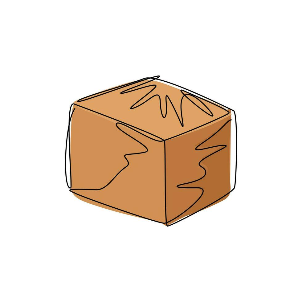 Continuous one line drawing cardboard boxes icon. Container template. Carton packaging. Closed carton delivery packaging box flat design isolated. Single line draw design vector graphic illustration