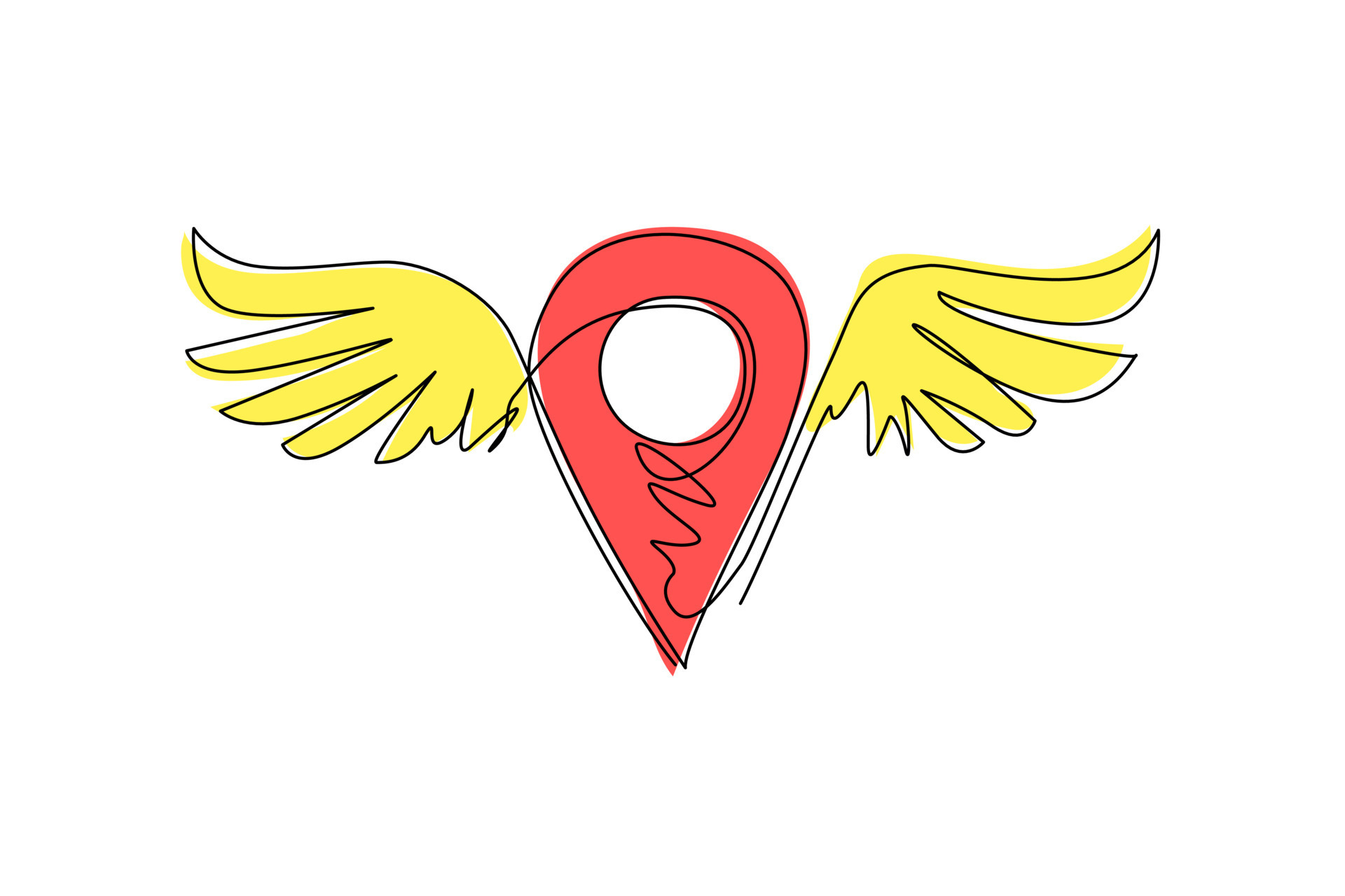 Single continuous line drawing winged pin point icon. Modern