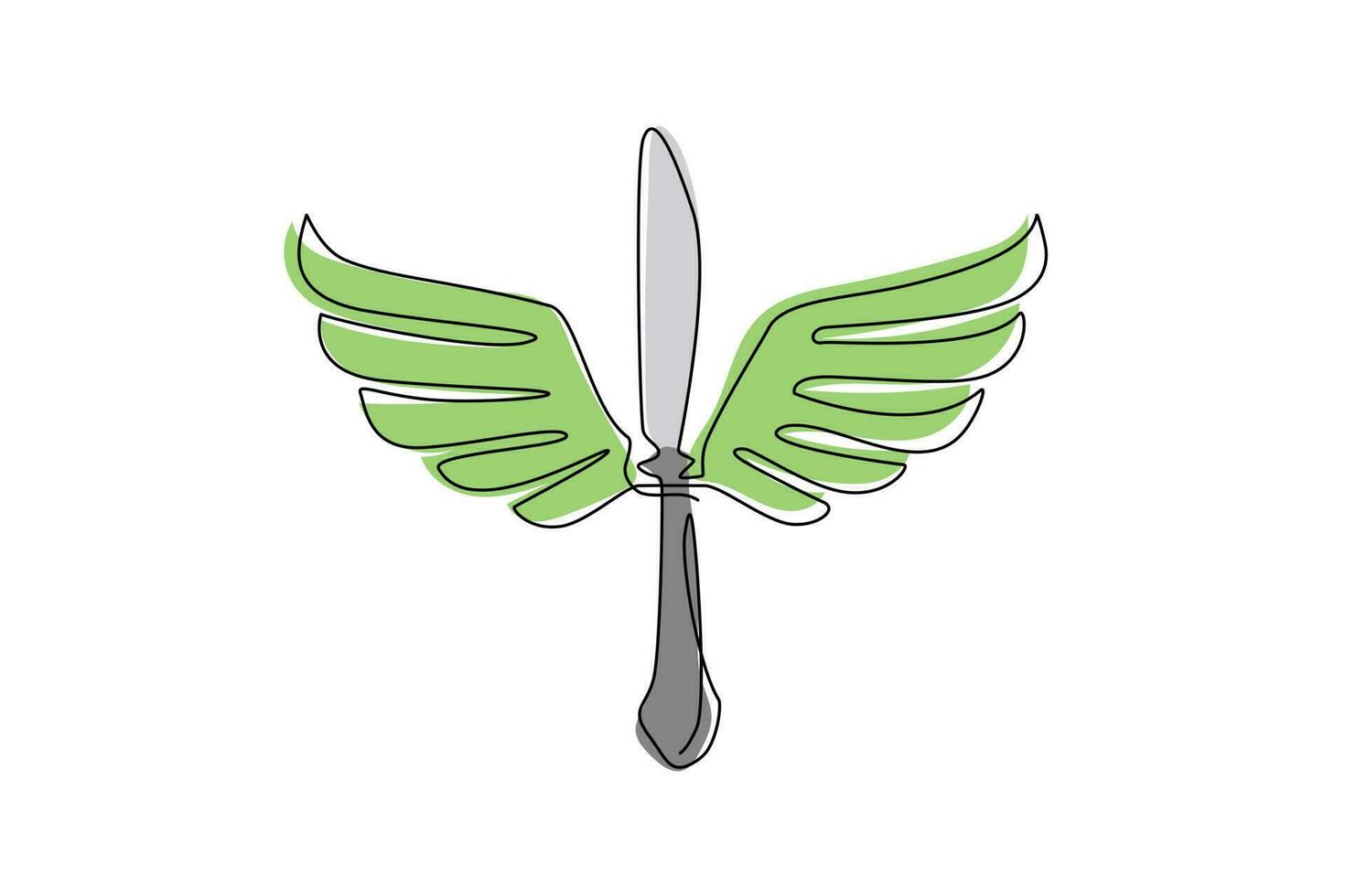 Single continuous line drawing food knife with wings fly logo symbol icon. Winged silhouette kitchen knife. Food business restaurant theme. Dynamic one line draw graphic design vector illustration