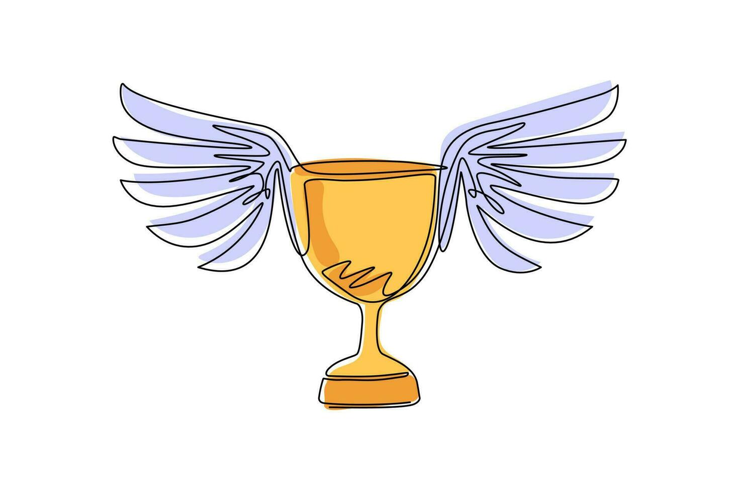 Continuous one line drawing winning trophy with wings design, winner first position competition success sport best leadership compete and challenge theme. Single line draw design vector illustration