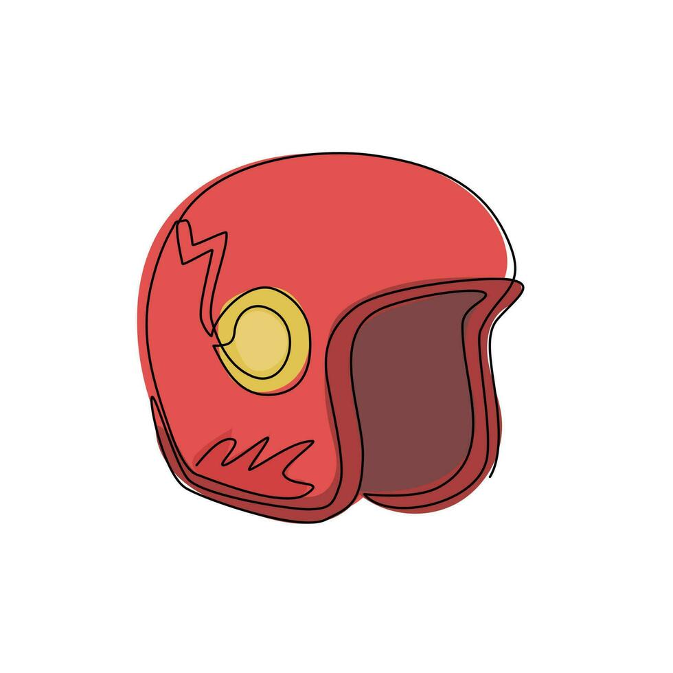 Continuous one line drawing classic biker helmet icon. Motor race team symbol, rally sport team emblem and custom chopper bike riders tournament. Single line draw design vector graphic illustration