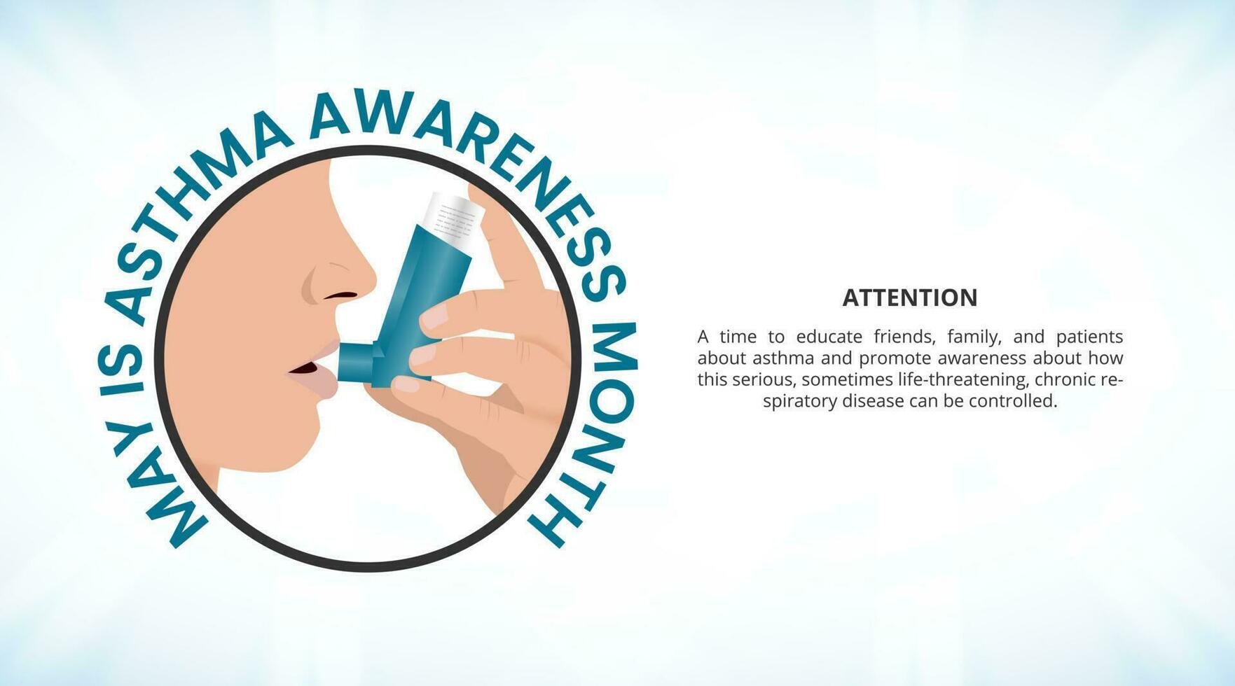 May is asthma awareness month background with a person taking an asthma spray vector