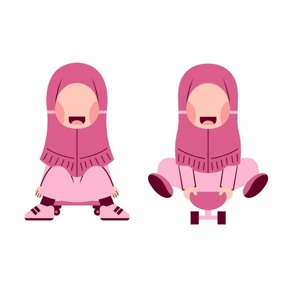 Set Of Hijab Girl Sitting On Skateboard vector