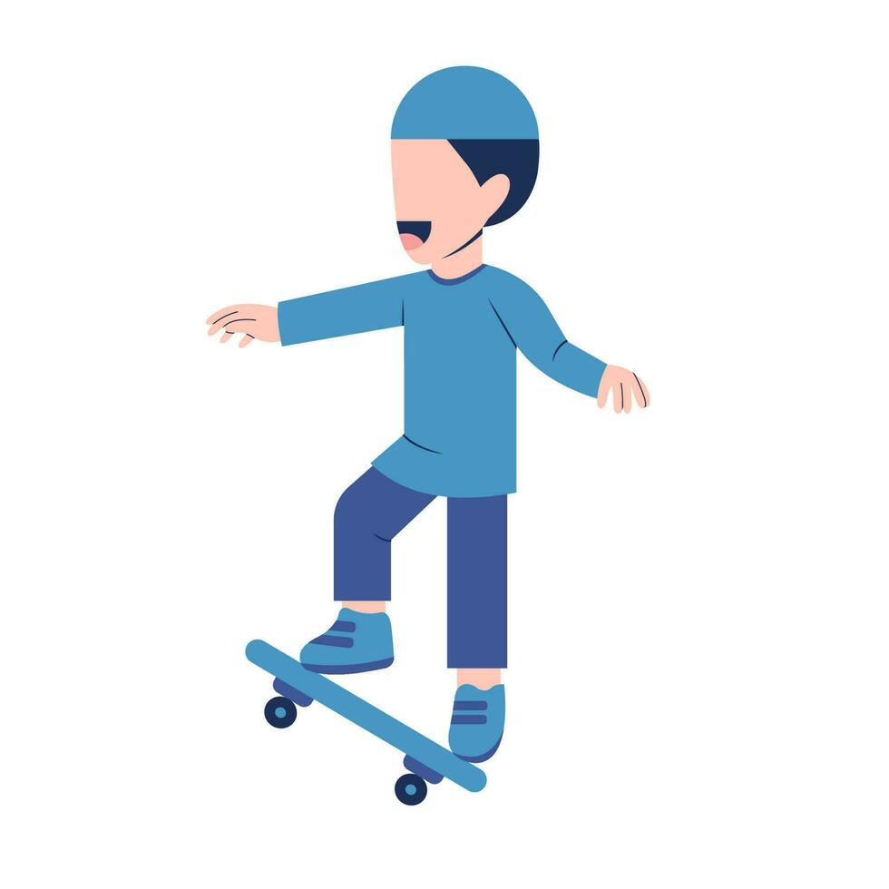 musulmán chico personaje jugando patineta vector