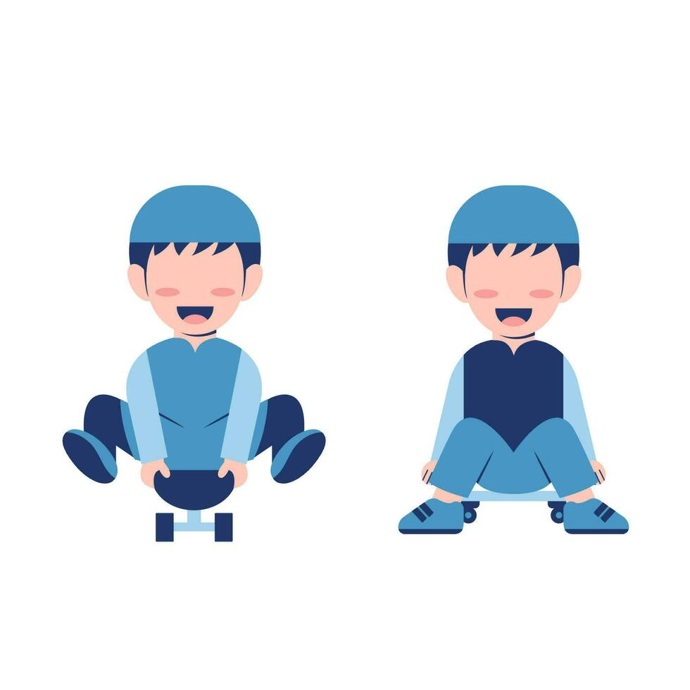 Set Of Muslim Boy Sitting On Skateboard vector