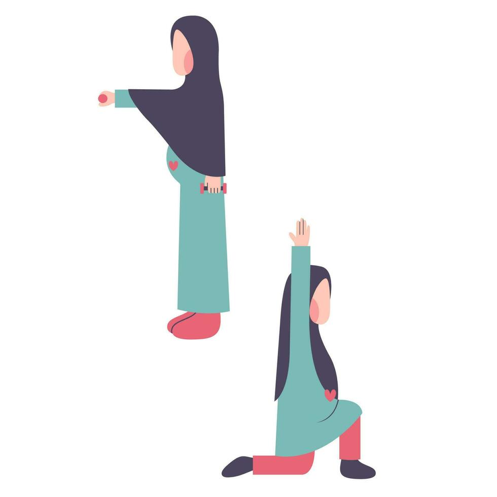 Set Of Pregnant Hijab Mother Exercising vector