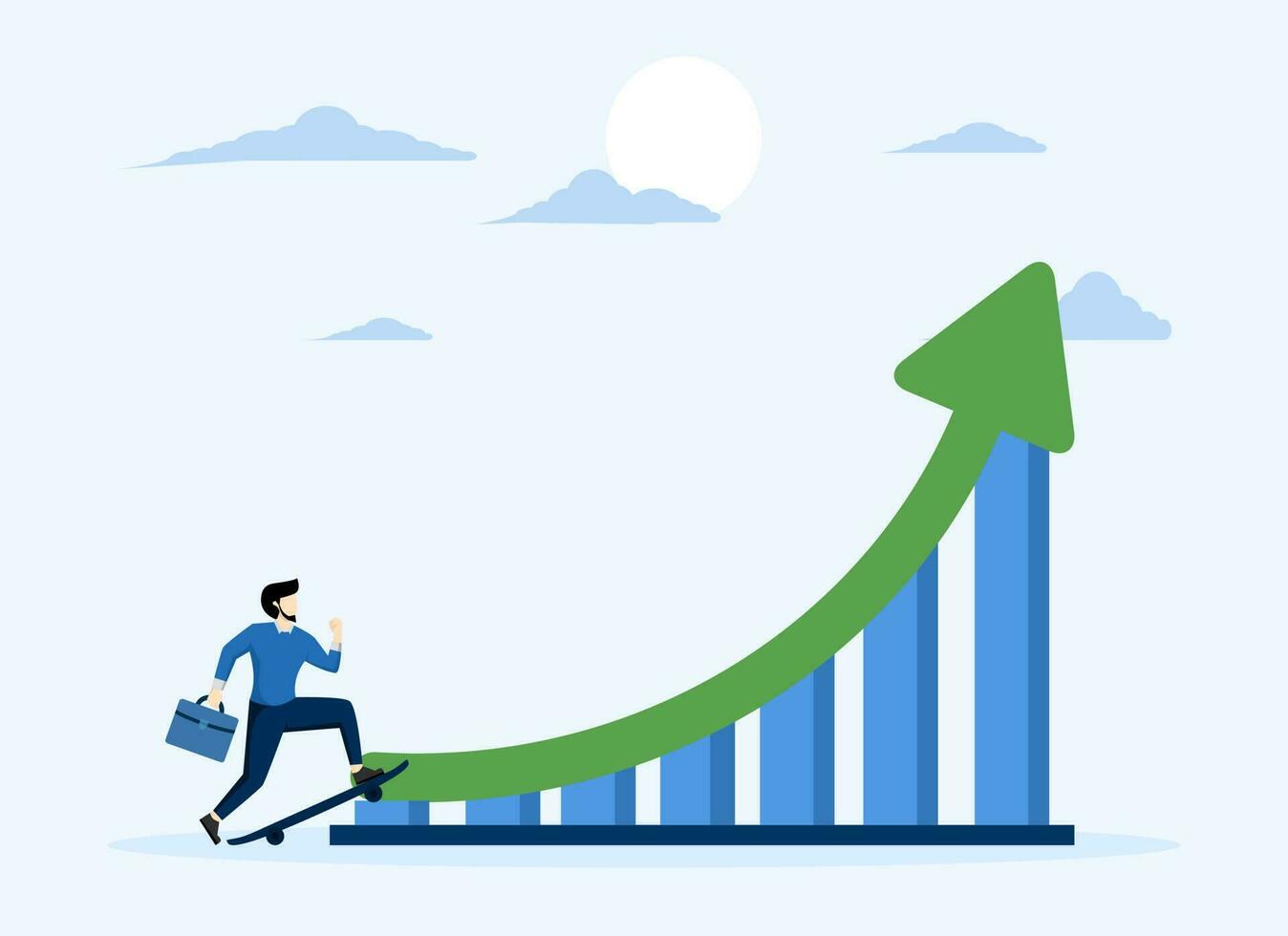 Growth for success, career development or gain financial gain, business growth to achieve goals, progress or improvement, businessman with skateboard preparing to run on growing growth chart. vector