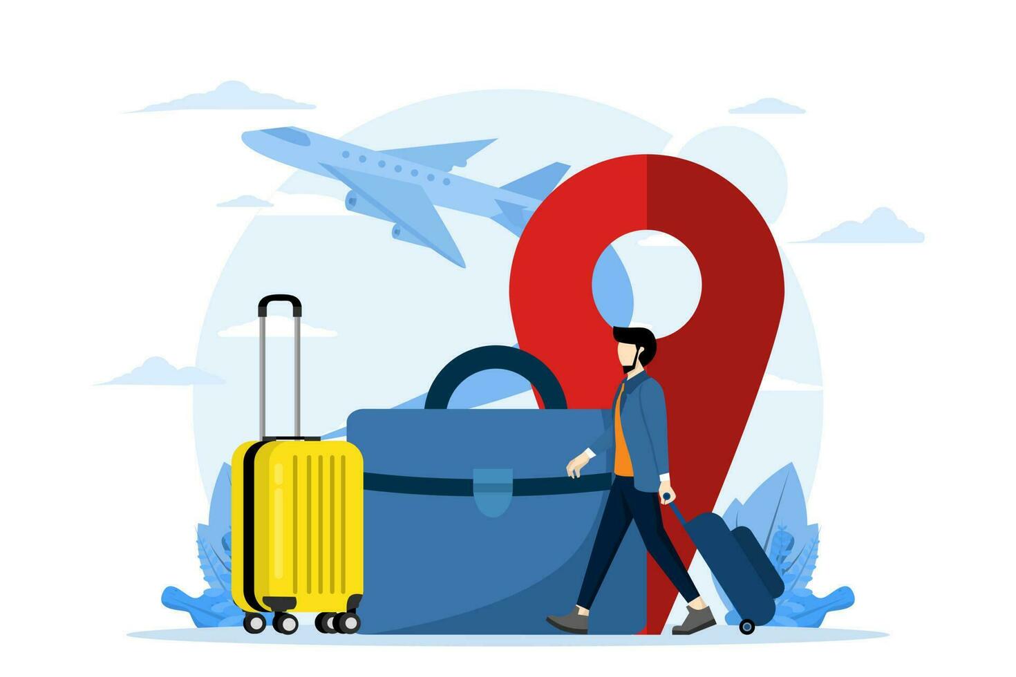negocio o turismo viaje concepto, trabajo en el ir. negocio viajero en aeropuerto salida zona esperando para vuelo. vector ilustración de negocio viaje.