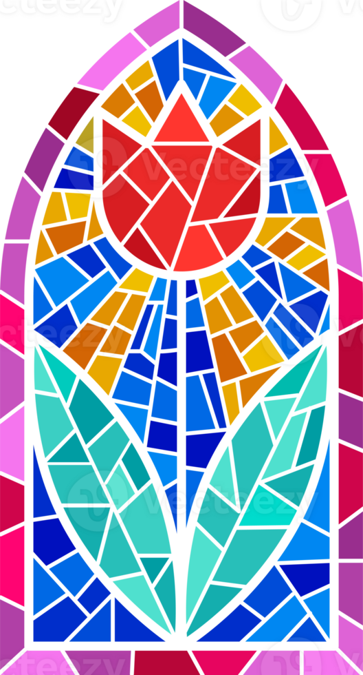 église verre la fenêtre. coloré mosaïque catholique Cadre avec croix, livre et religieux symboles. png