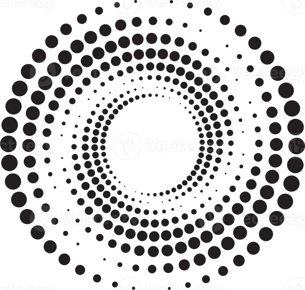 tratteggiata cerchi modello. astratto metà tono grafico. circolare strutturato il giro spirale telaio. turbine geometrico anelli con gradazione. png