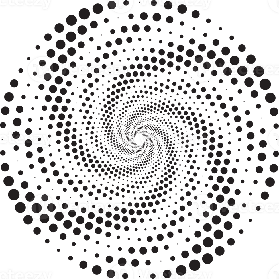punteado círculos modelo. resumen medio tono gráfico. circular texturizado redondo espiral marco. remolino geométrico anillos con gradación. png