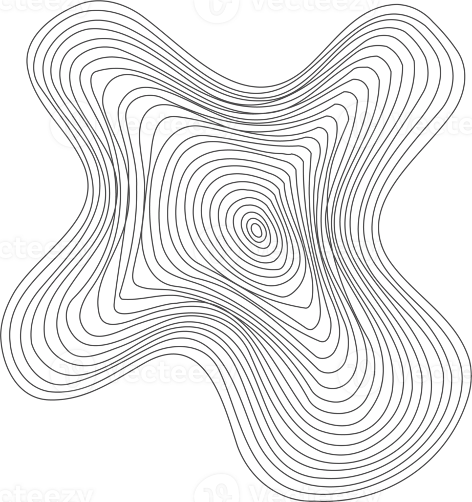 Linear wooden tree rings pattern. Topography circles with map texture. Circular wavy shape. Abstract outline trunk rounds png