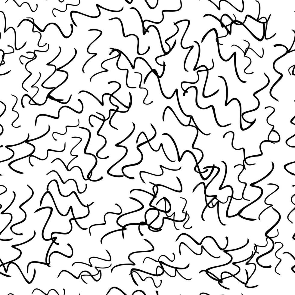 Seamless pattern with black hand drawn doodle wavy lines on white background. Abstract grunge texture. Vector illustration