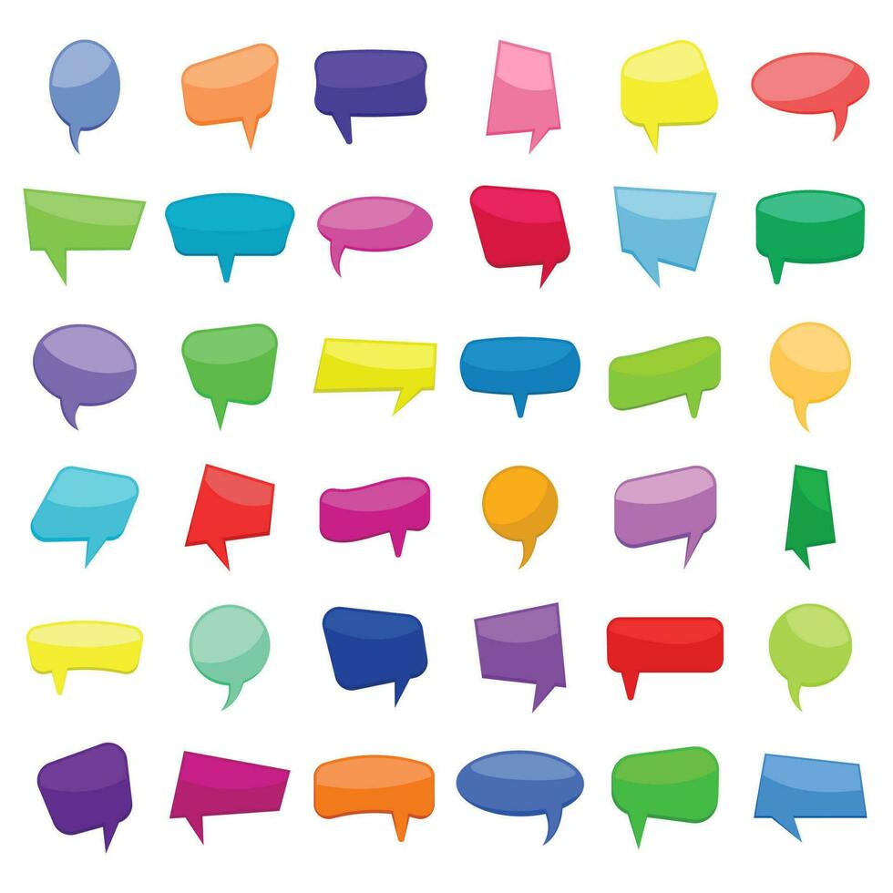 Set of thirty six colorful cartoon comic balloons speech bubbles without phrases. Vector illustration.