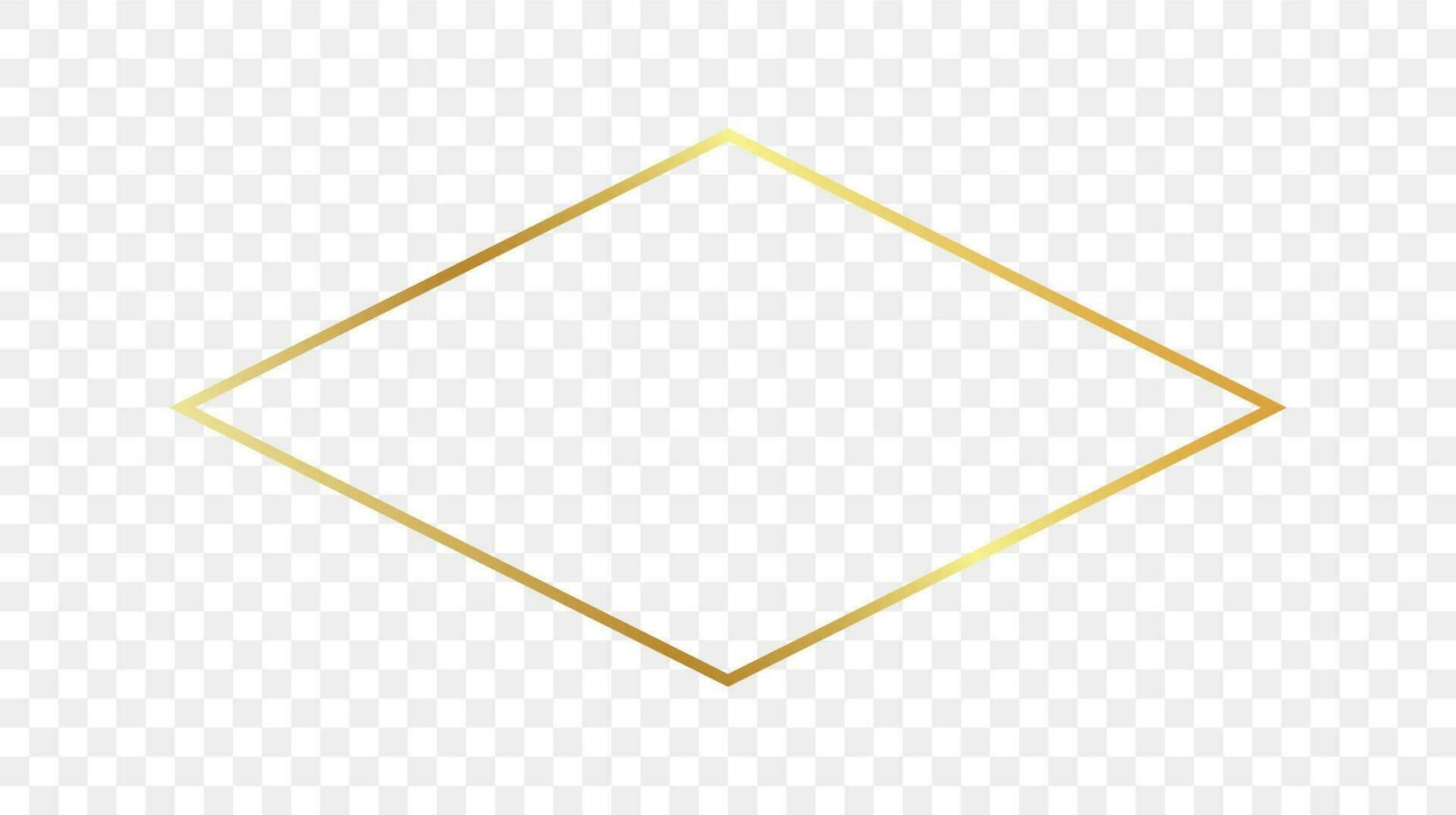 Gold glowing rhombus shape frame isolated on background. Shiny frame with glowing effects. Vector illustration.