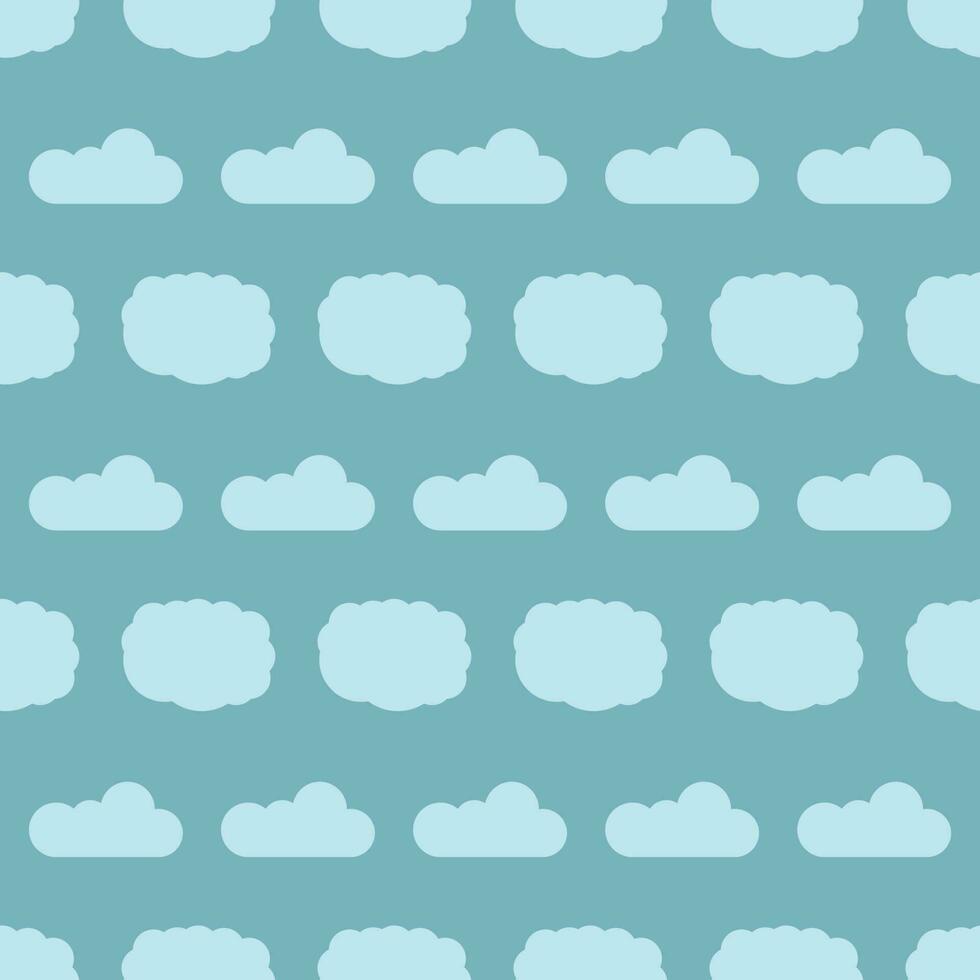 Seamless pattern with clouds on blue sky. Cute endless cloudscape. Vector illustration.